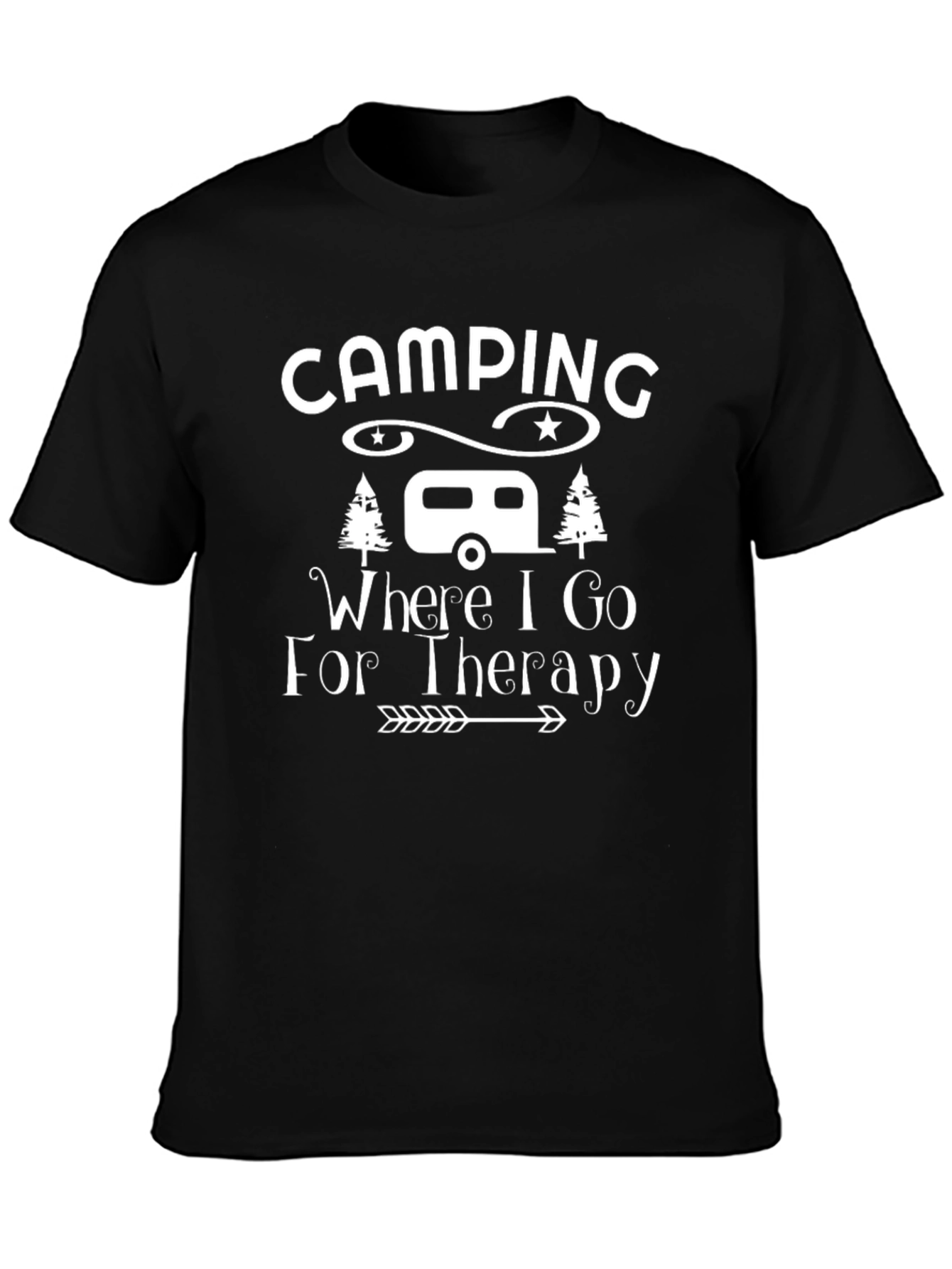 Camping Therapy Tee - Black Cotton Graphic T-Shirt