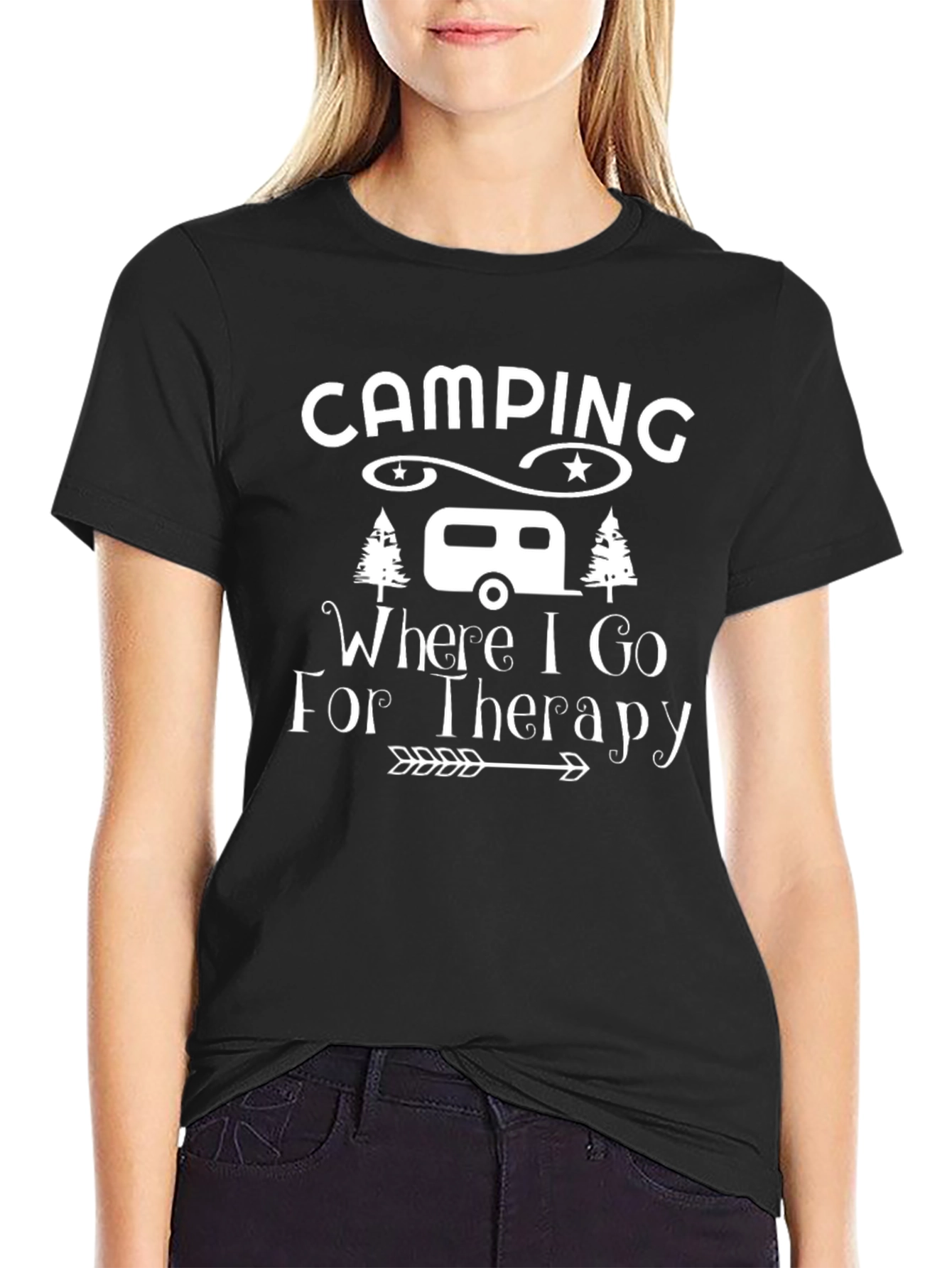 Camping Therapy Tee - Black Cotton Graphic T-Shirt