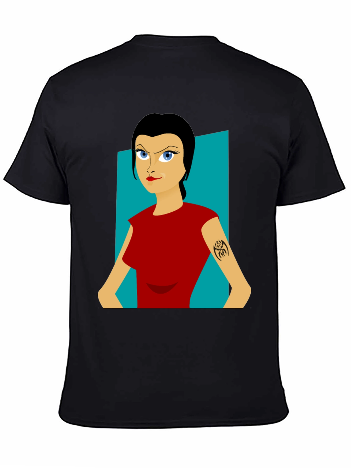 Cartoon Woman Graphic Tee - Black