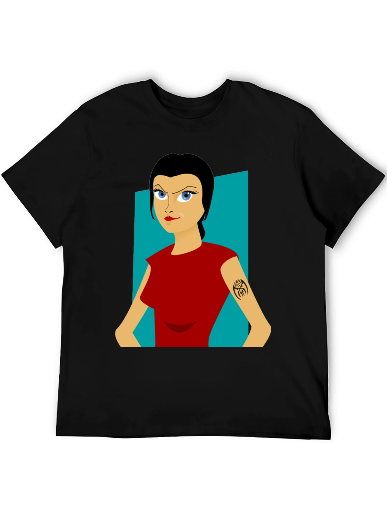 Cartoon Woman Graphic Tee - Black