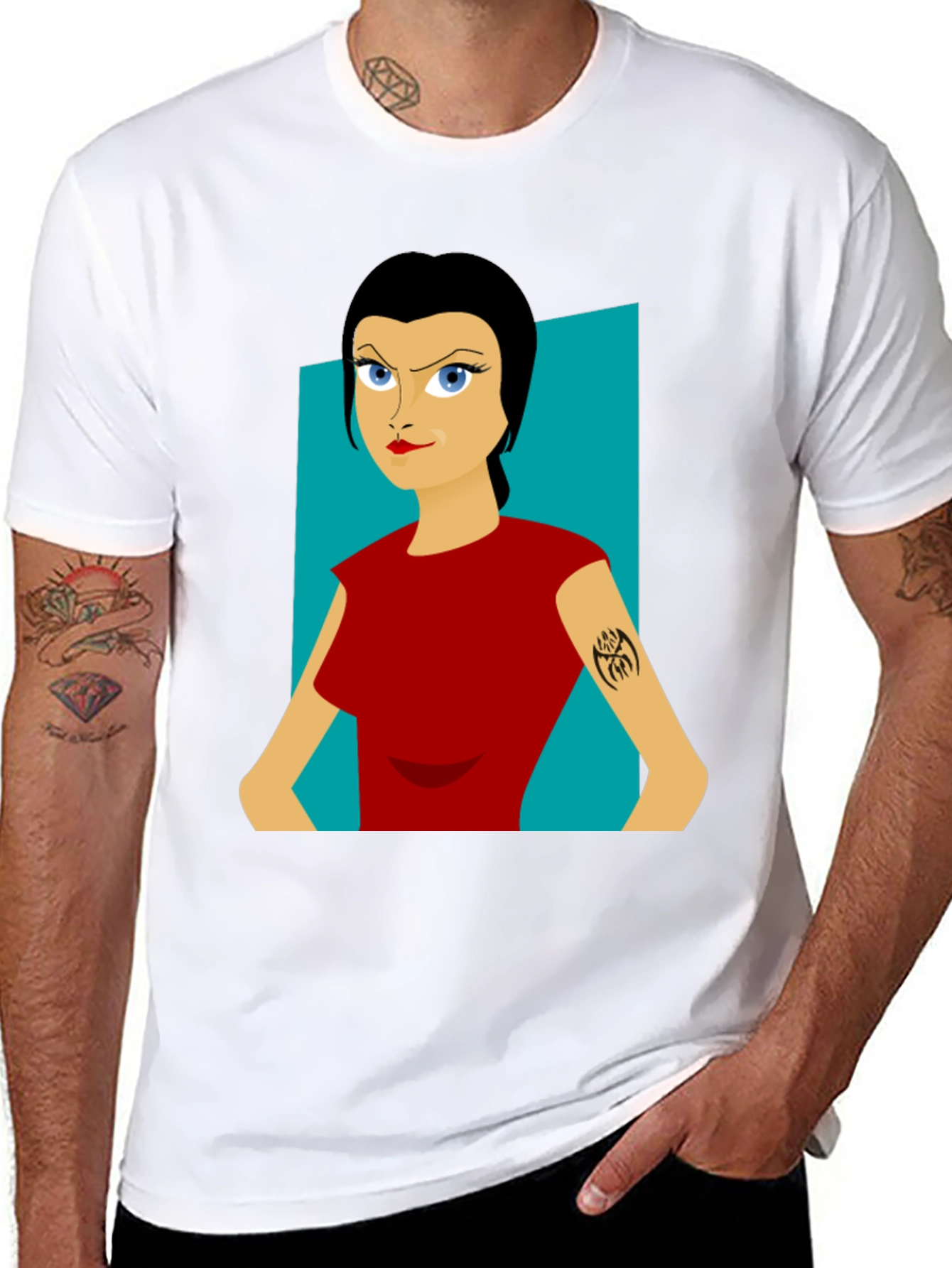 Cartoon Woman Graphic Tee - Black