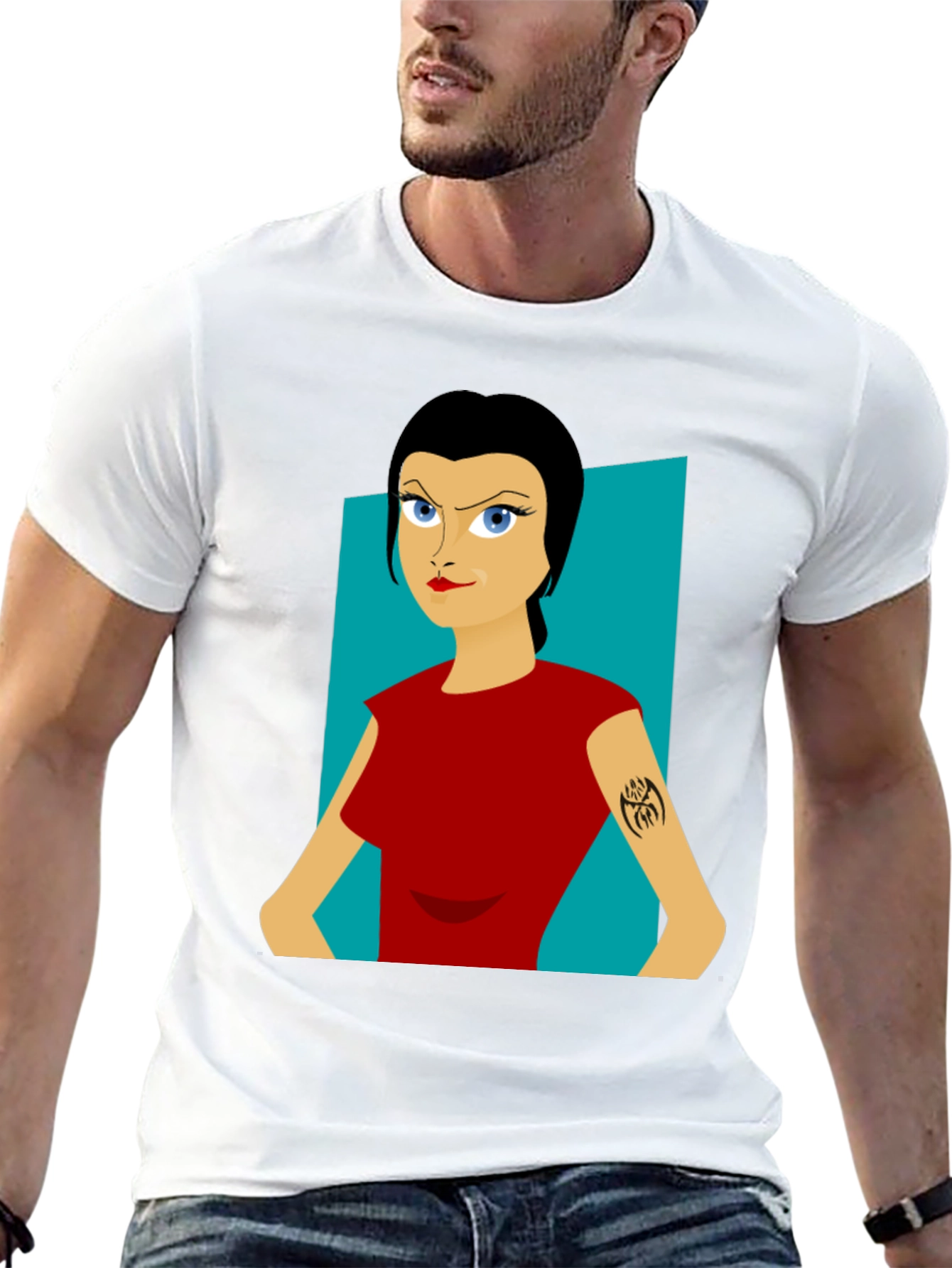 Cartoon Woman Graphic Tee - Black