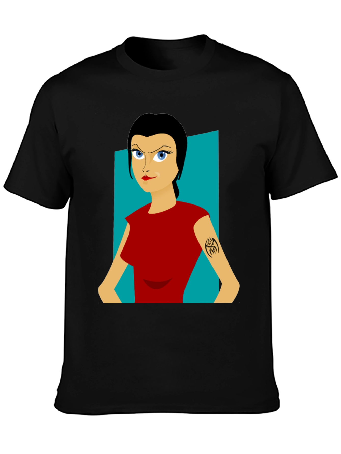 Cartoon Woman Graphic Tee - Black