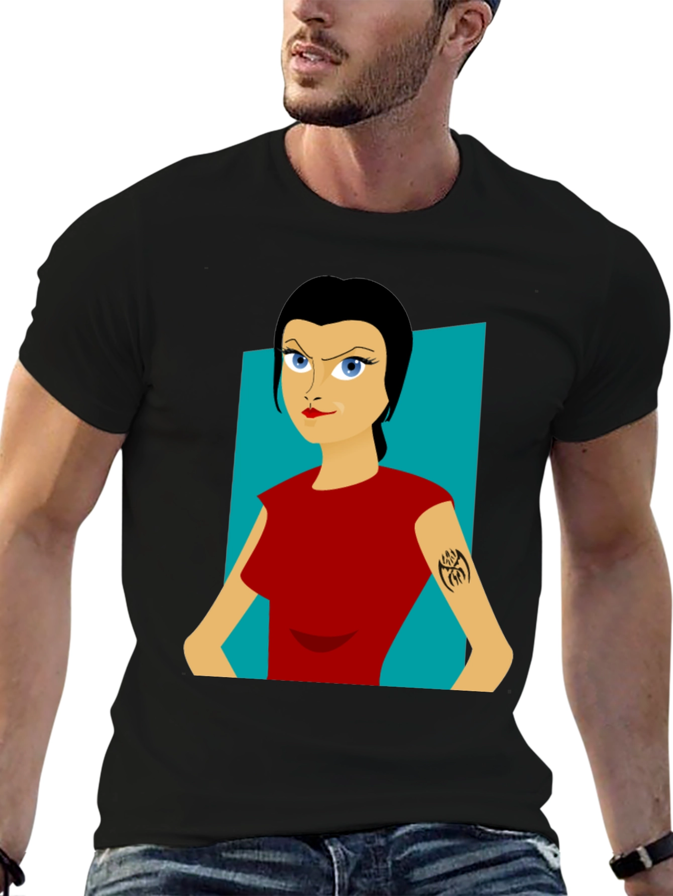 Cartoon Woman Graphic Tee - Black