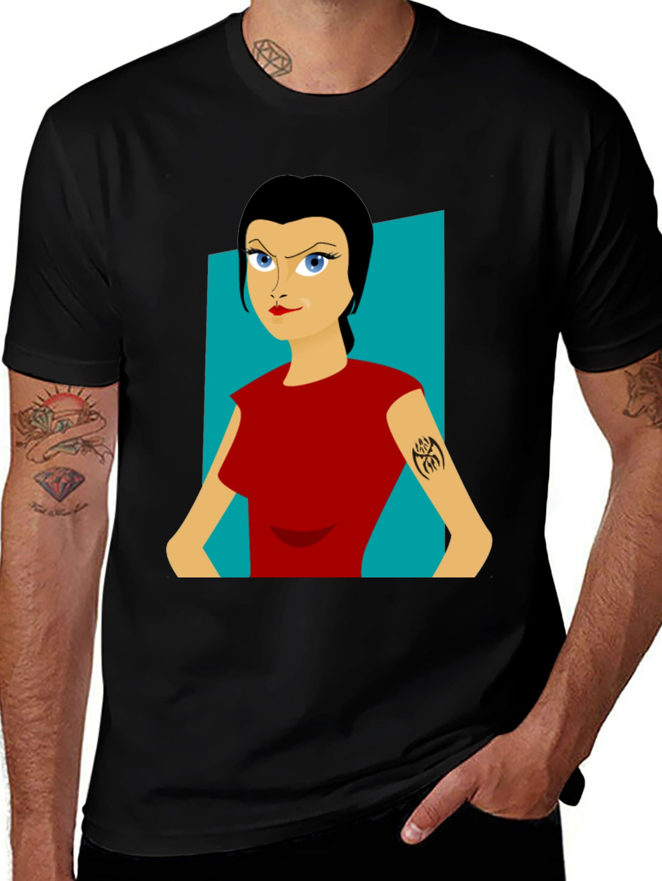 Cartoon Woman Graphic Tee - Black
