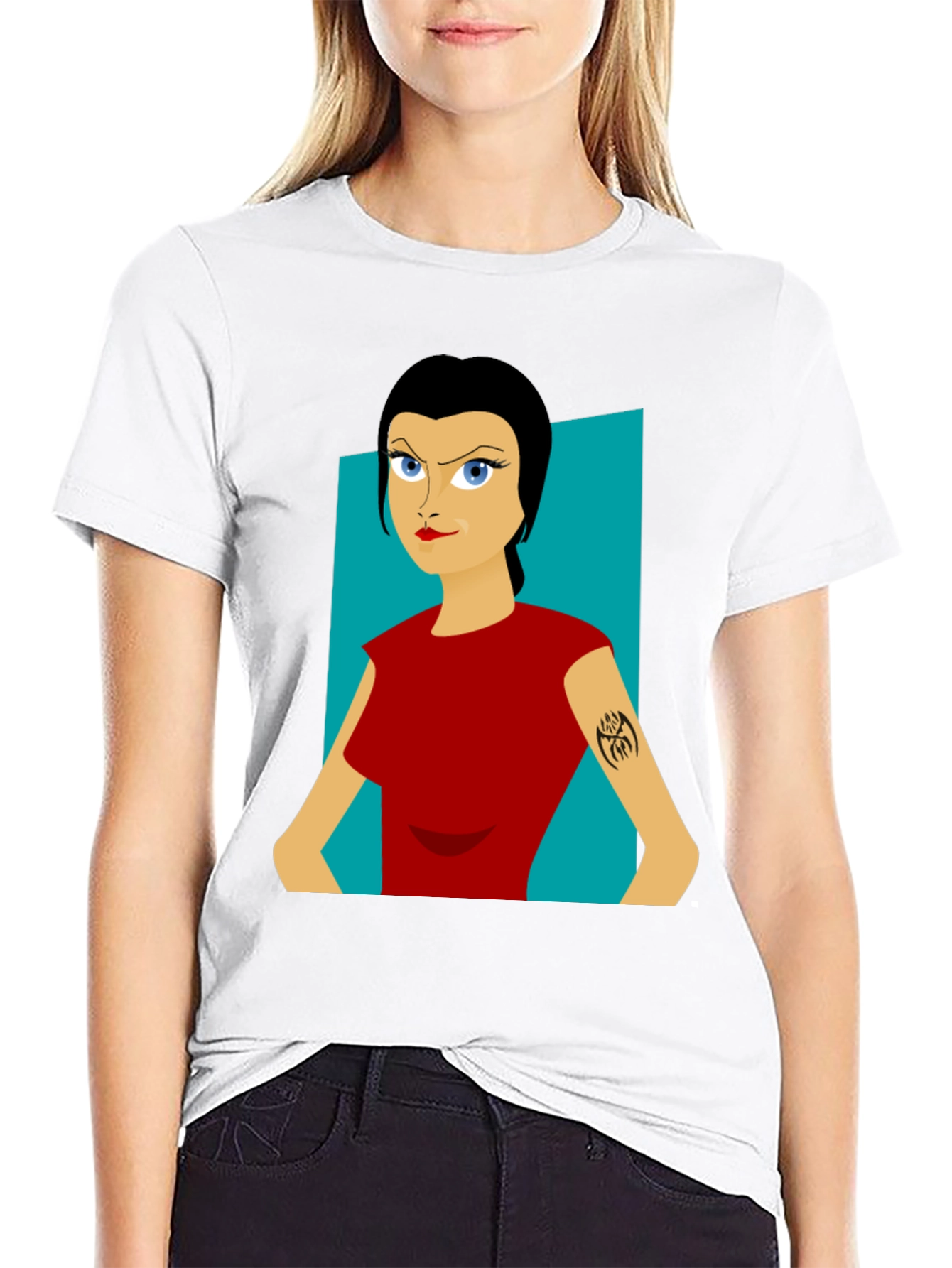 Cartoon Woman Graphic Tee - Black