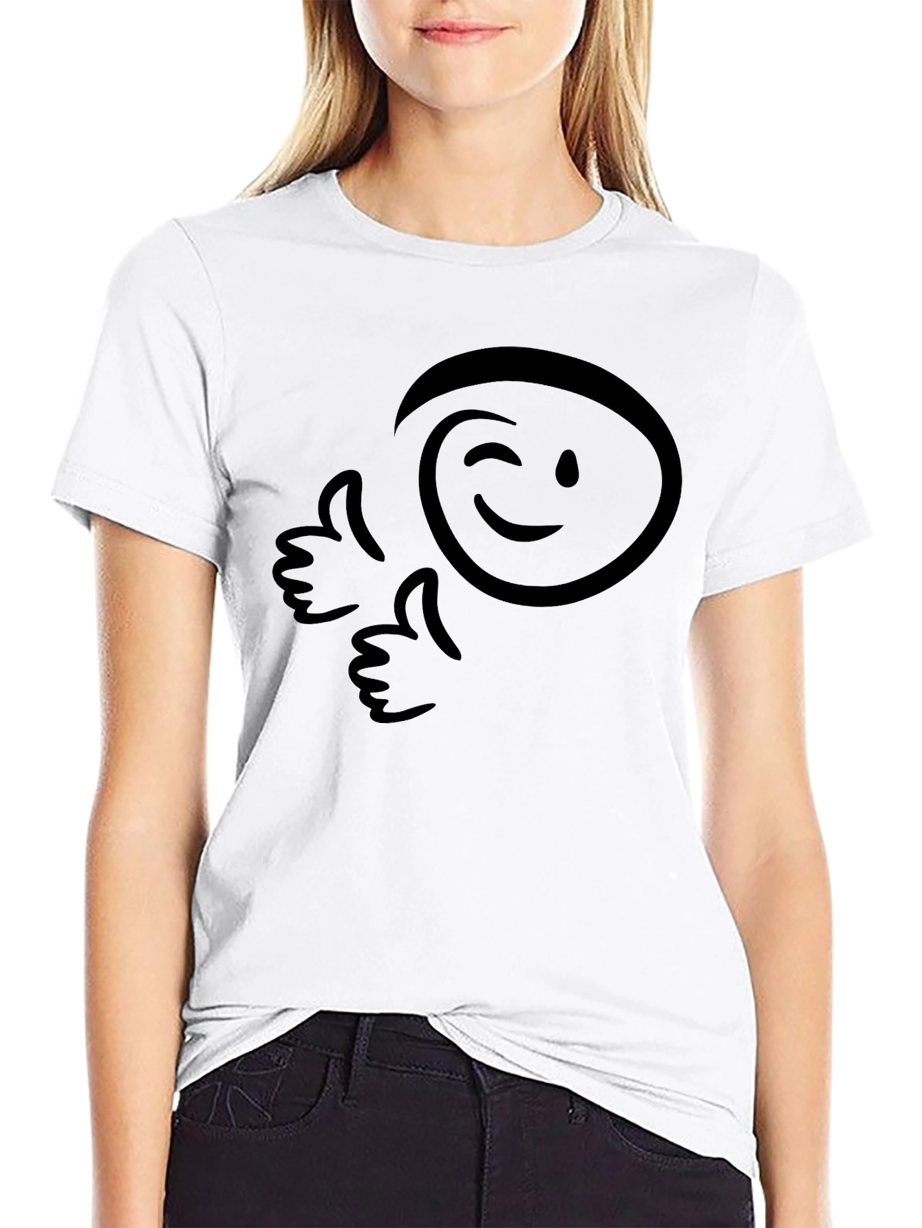 Winking Smiley Graphic Tee - Black Cotton Comfort