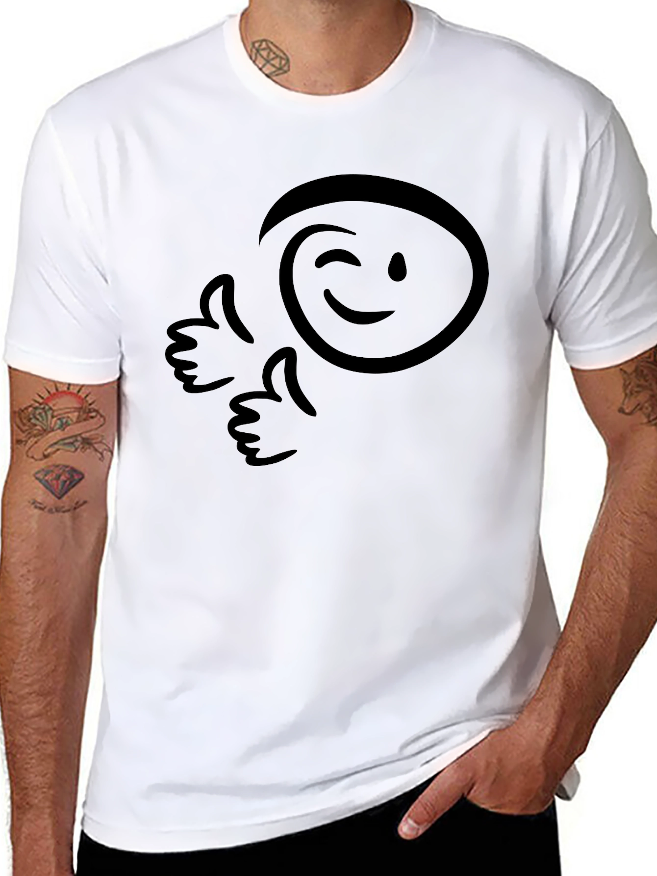 Winking Smiley Graphic Tee - Black Cotton Comfort
