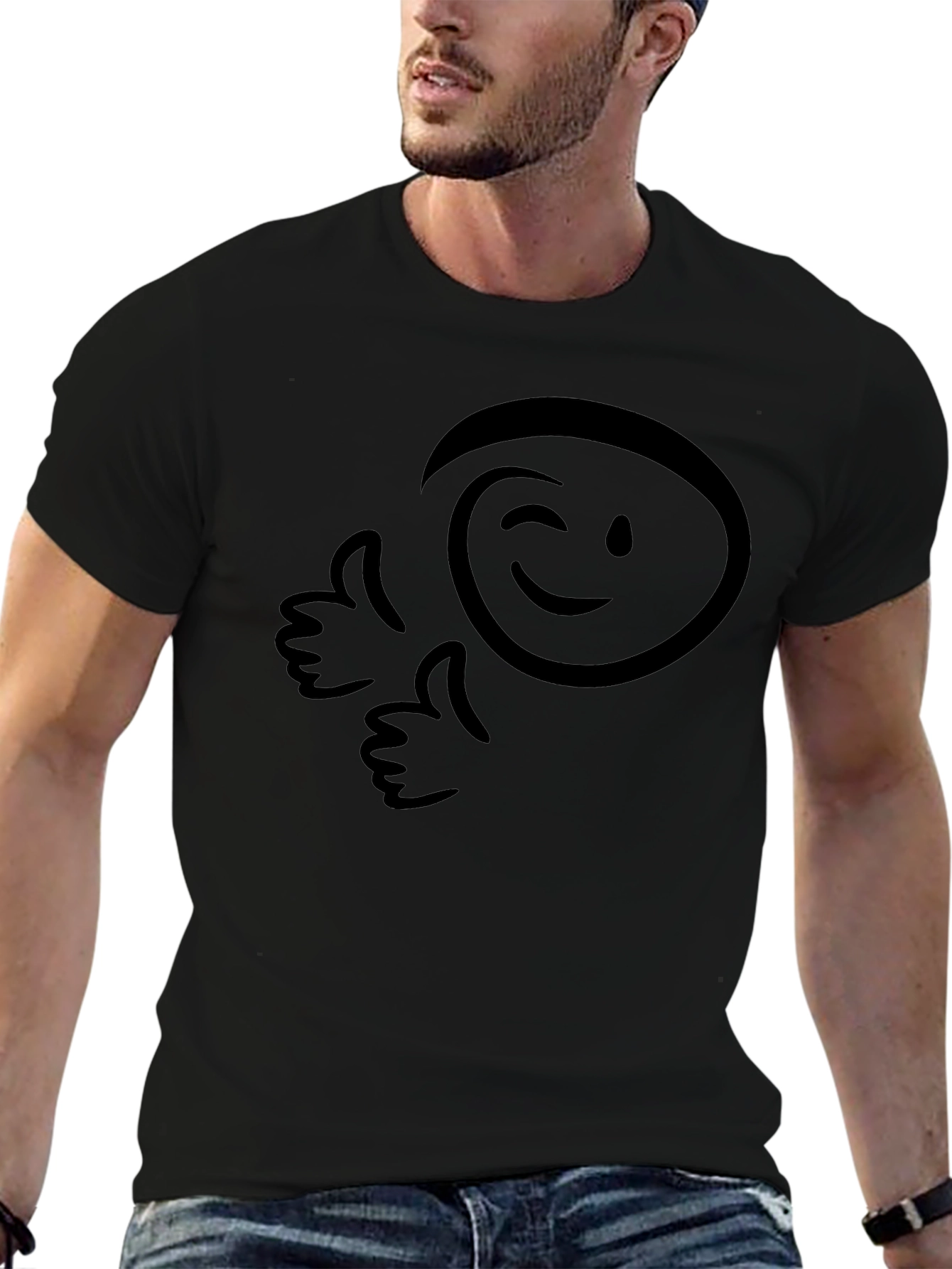 Winking Smiley Graphic Tee - Black Cotton Comfort