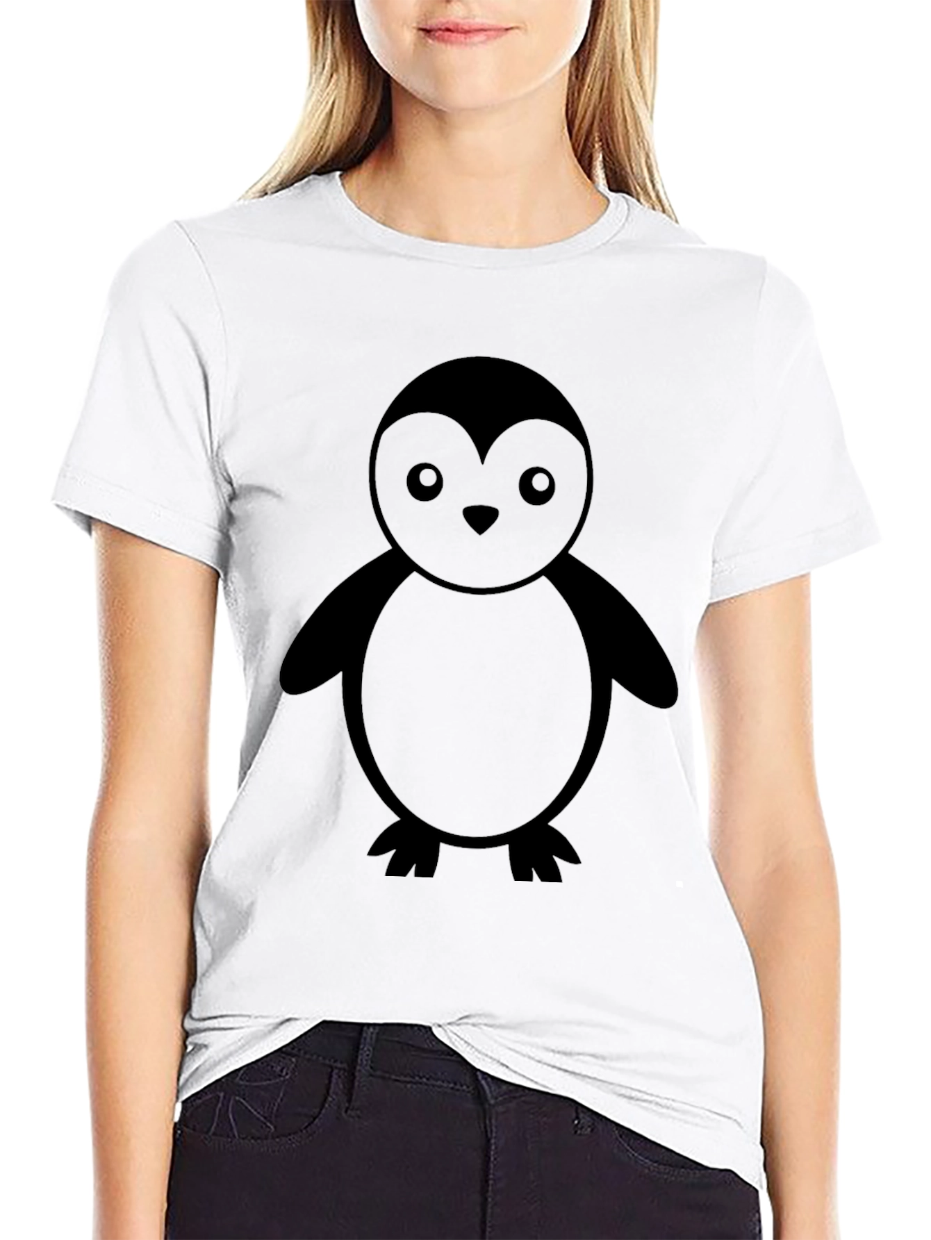 Cute Penguin Graphic Tee - Black Cotton T-Shirt