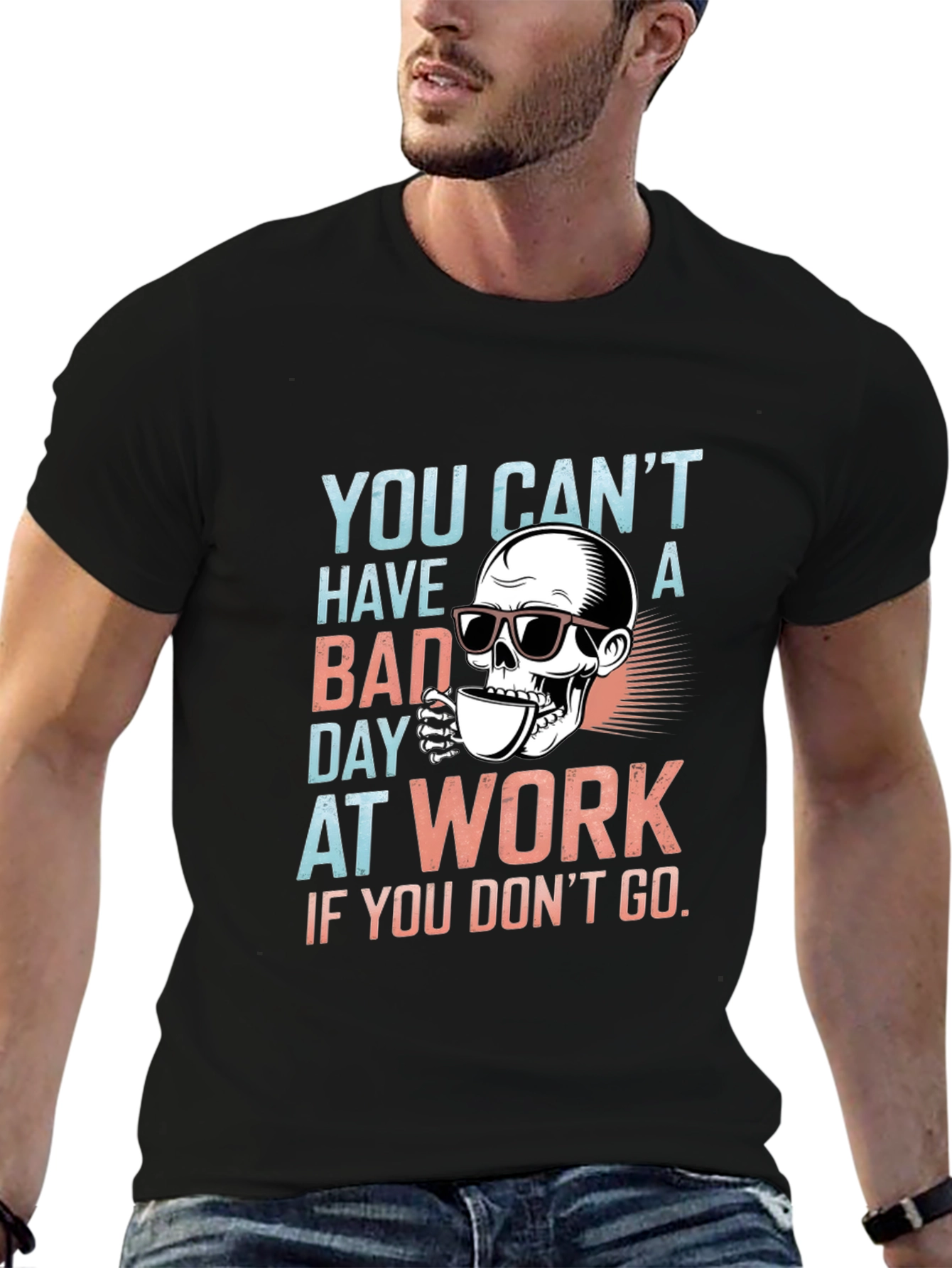 Funny Skull Bad Day at Work Graphic Tee