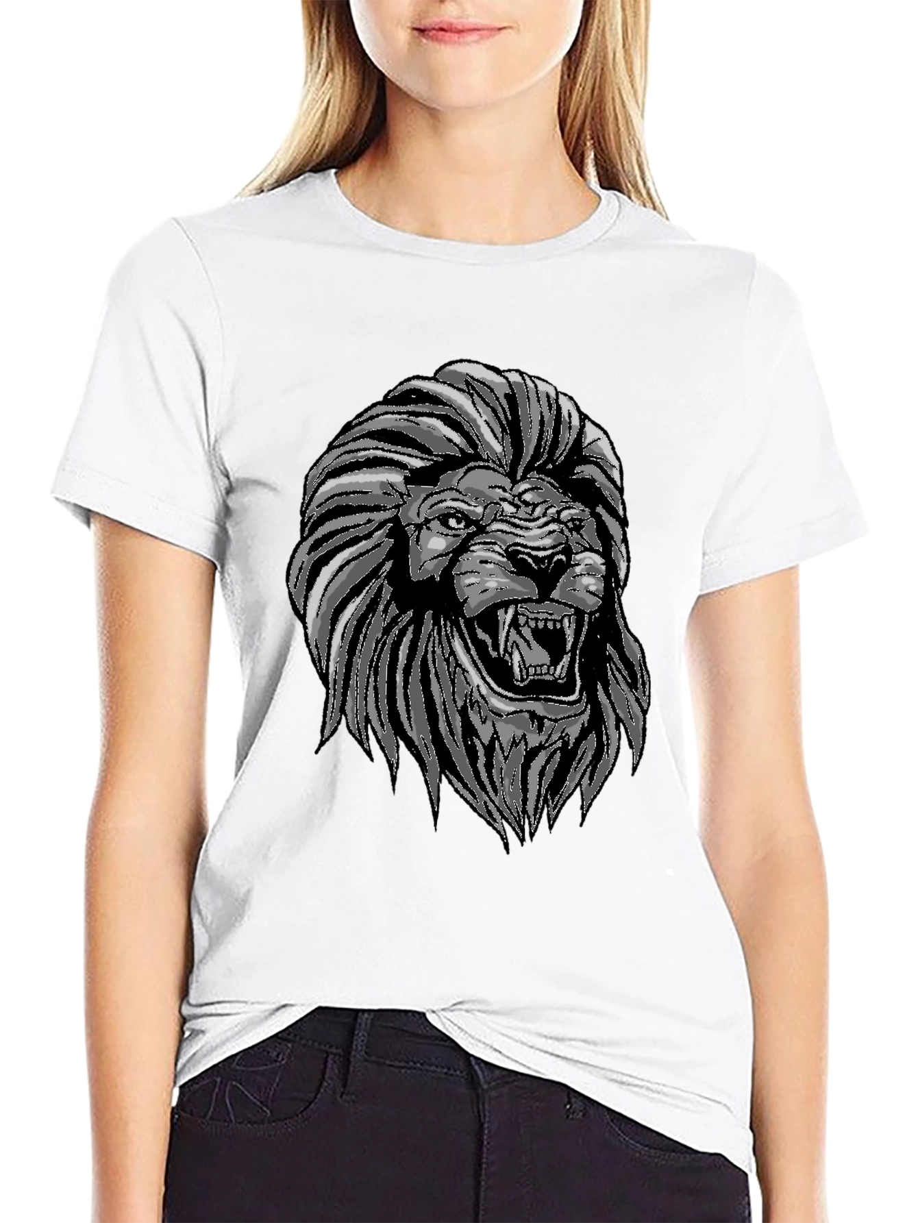 Lion Graphic Print Crew Neck T-Shirt