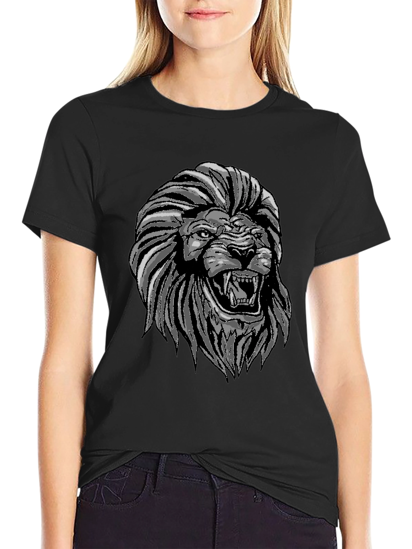 Lion Graphic Print Crew Neck T-Shirt