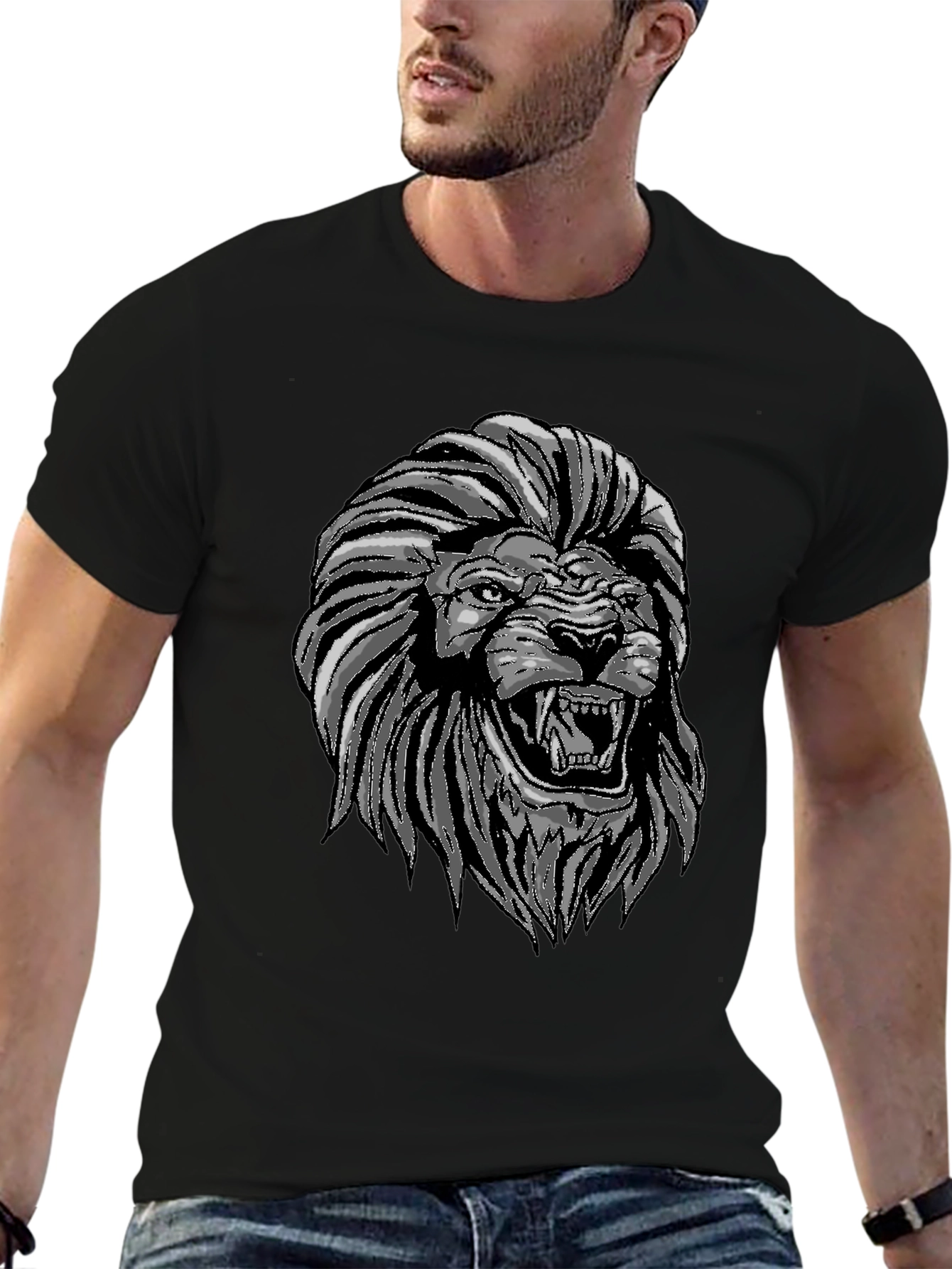 Lion Graphic Print Crew Neck T-Shirt
