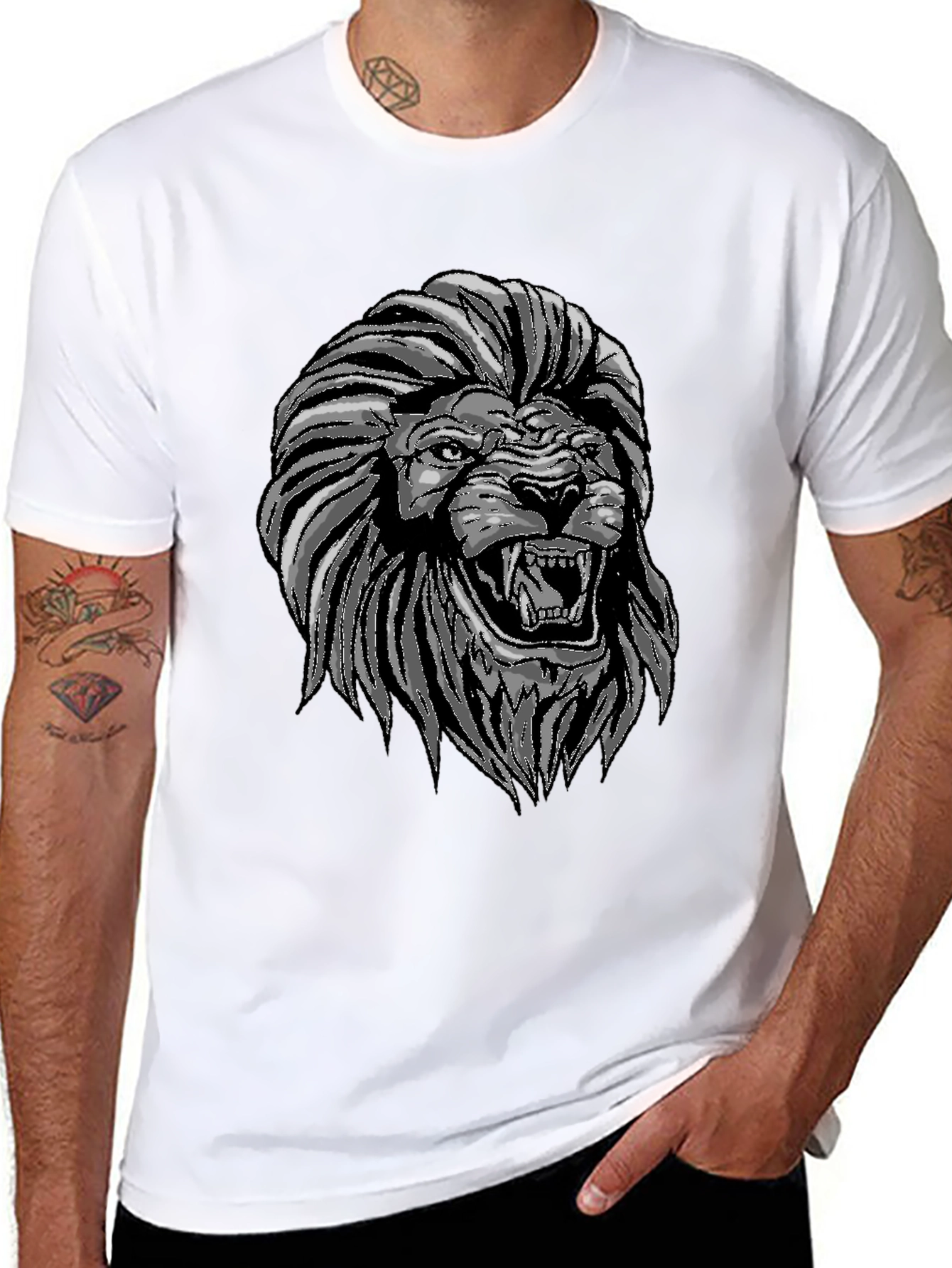 Lion Graphic Print Crew Neck T-Shirt