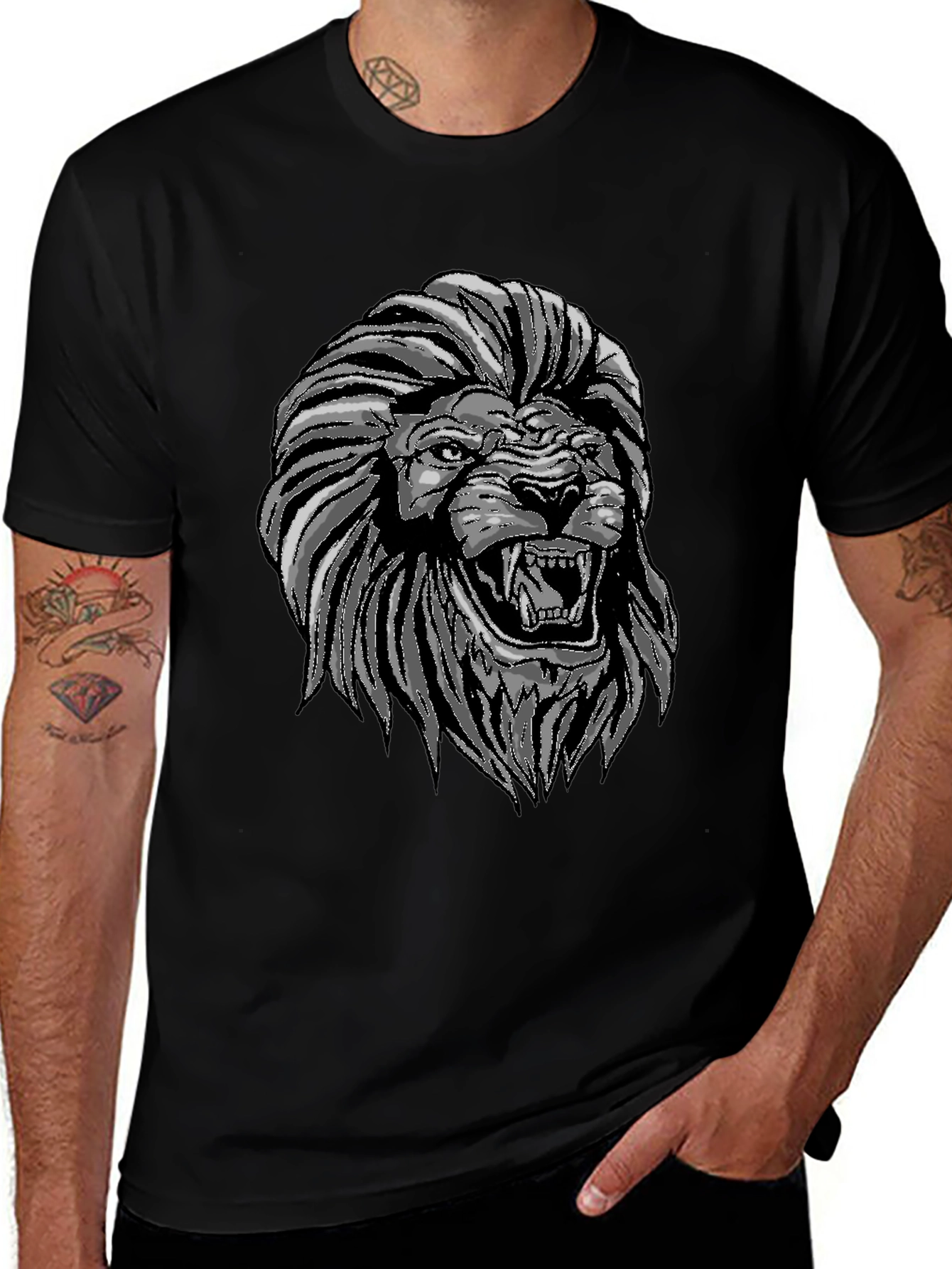 Lion Graphic Print Crew Neck T-Shirt