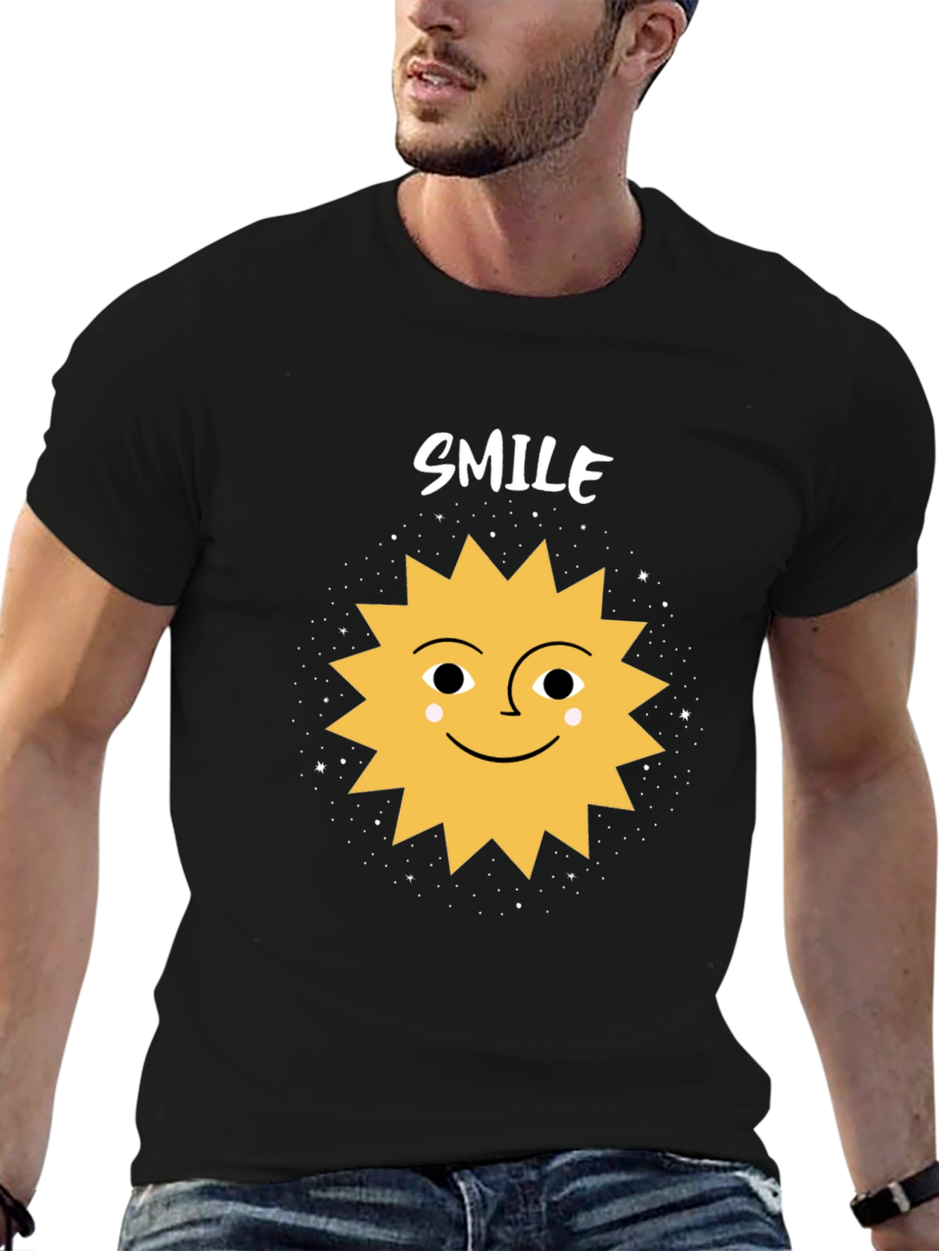 Smile Sun Graphic Tee - Black Cotton Blend Shirt