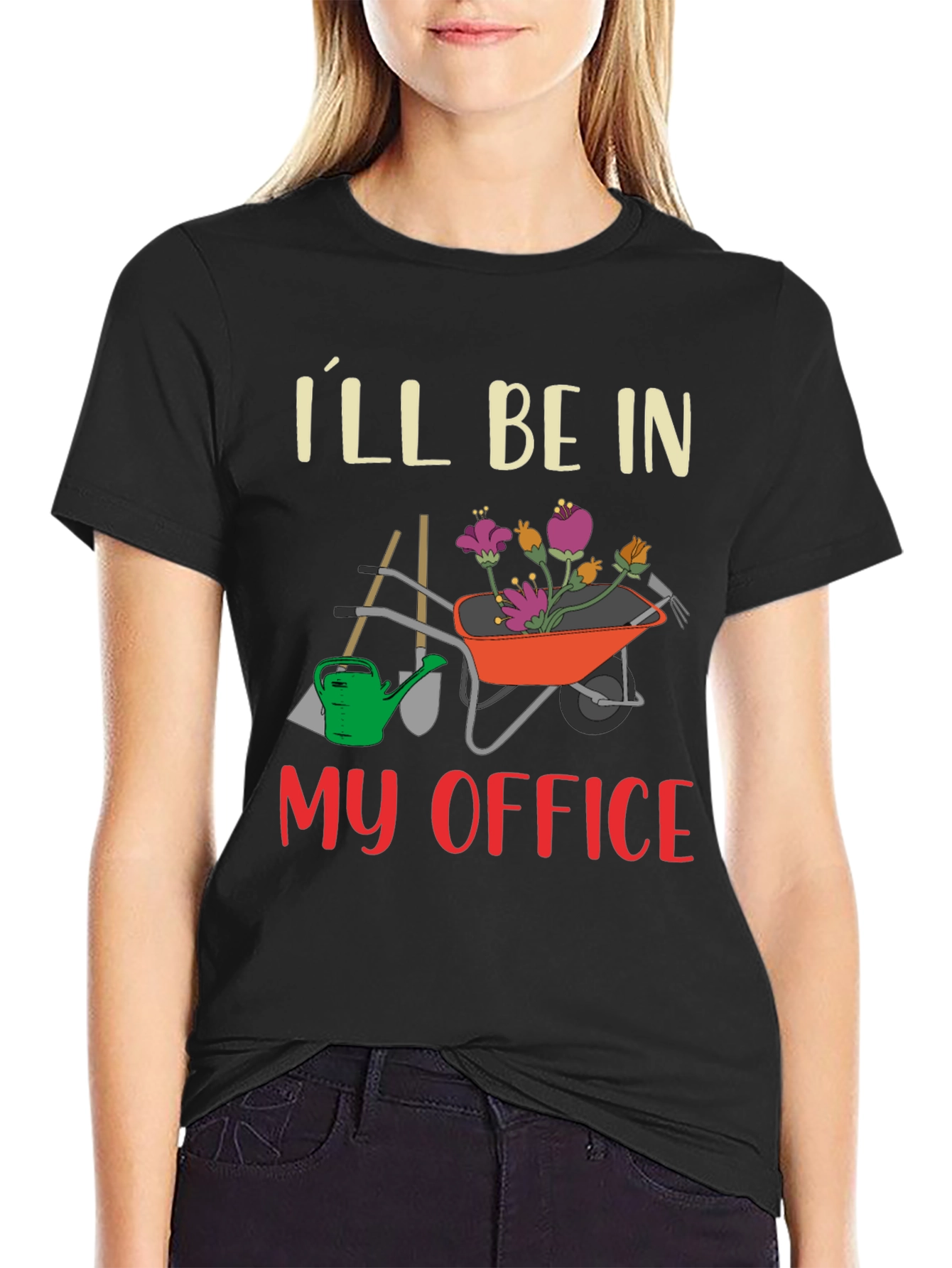 Gardening Office T-Shirt - Wheelbarrow Flowers