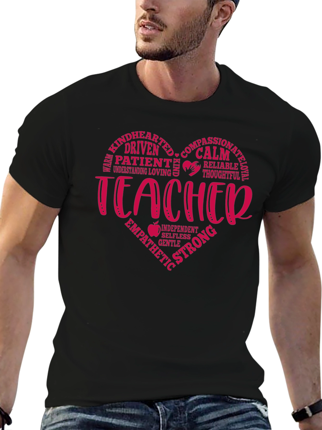 Teacher Heart Graphic T-Shirt - Black