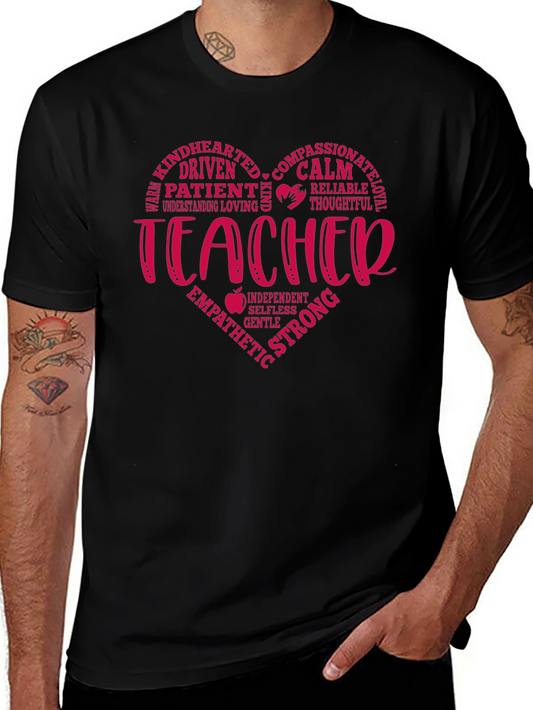Teacher Heart Graphic T-Shirt - Black