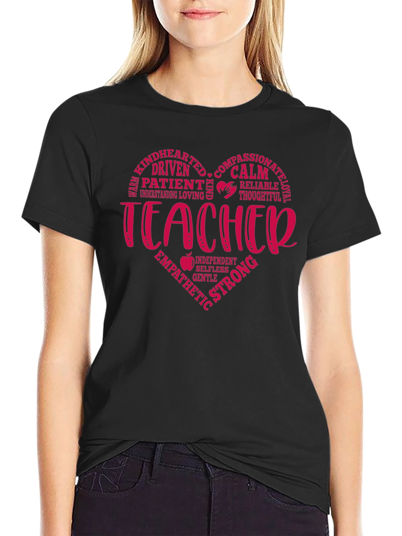 Teacher Heart Graphic T-Shirt - Black