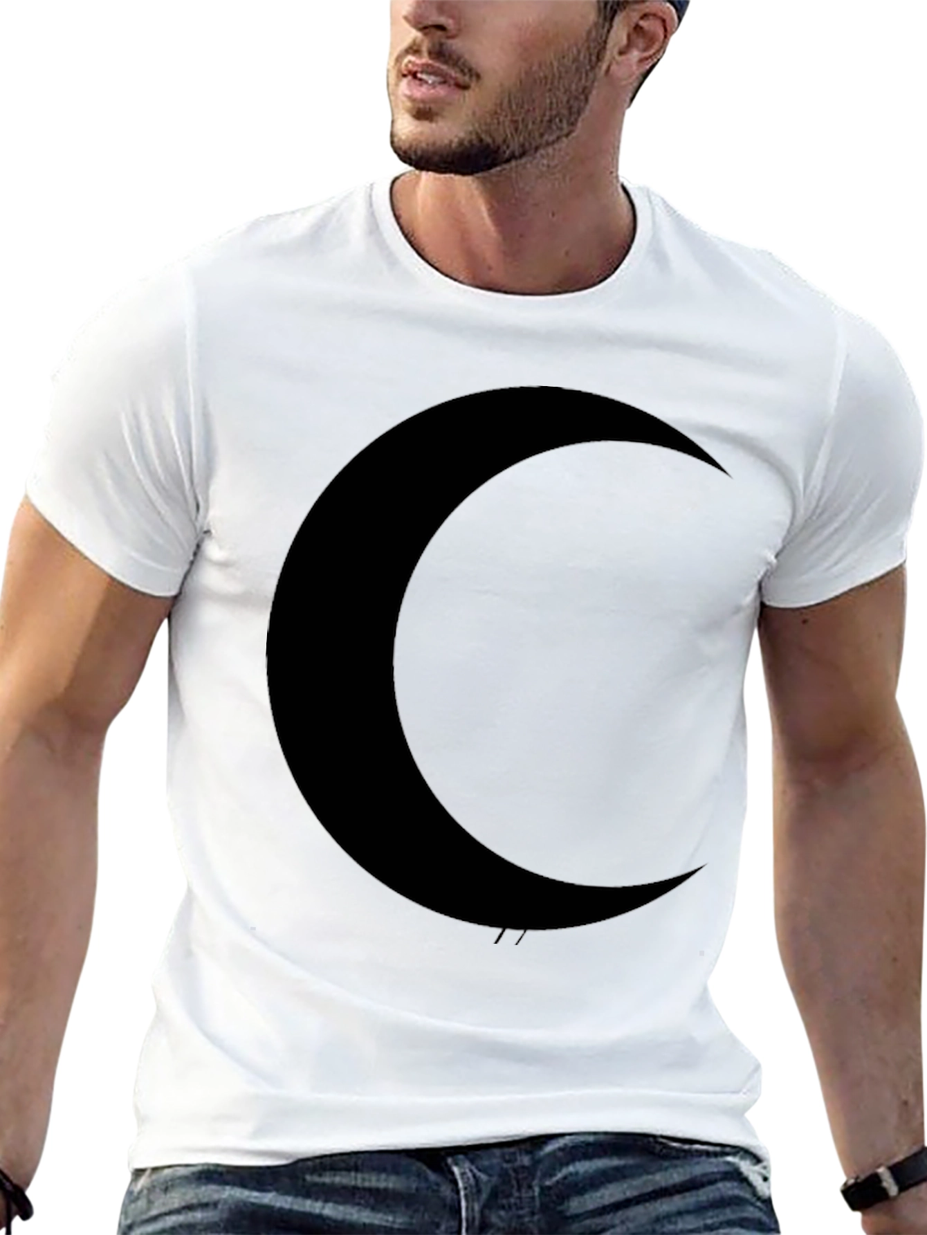Crescent Moon Graphic Tee - Black Cotton Casual Shirt