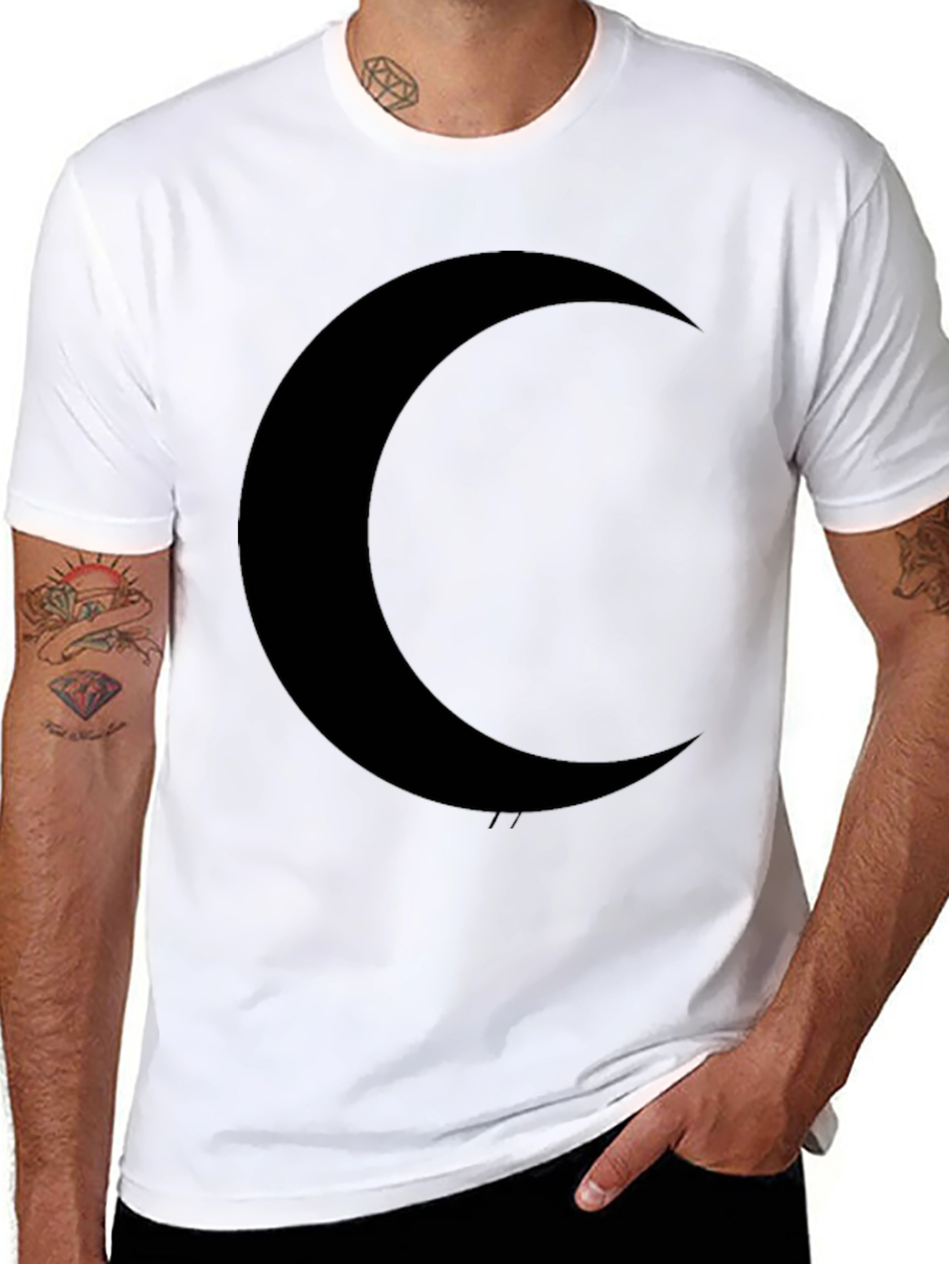 Crescent Moon Graphic Tee - Black Cotton Casual Shirt