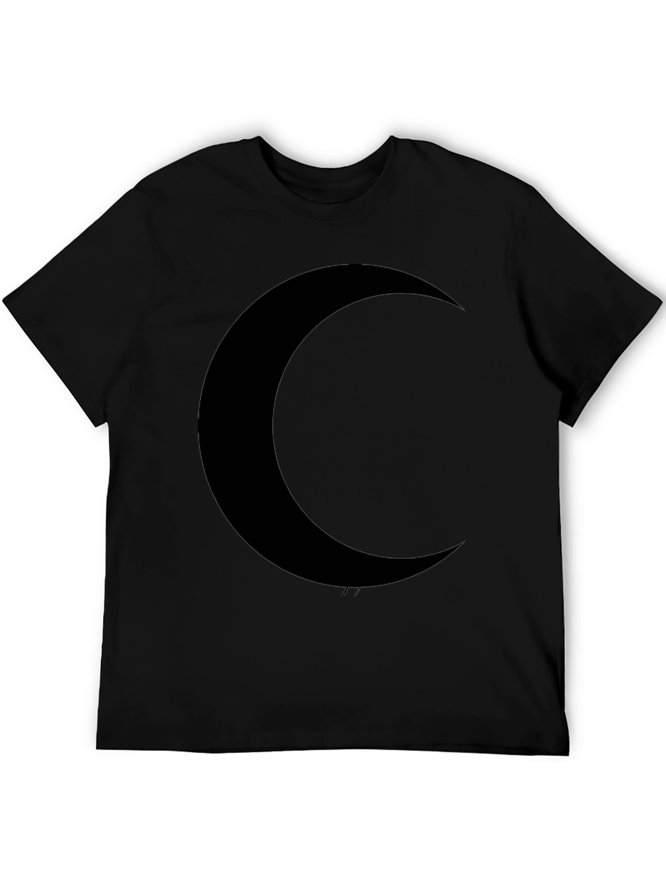 Crescent Moon Graphic Tee - Black Cotton Casual Shirt
