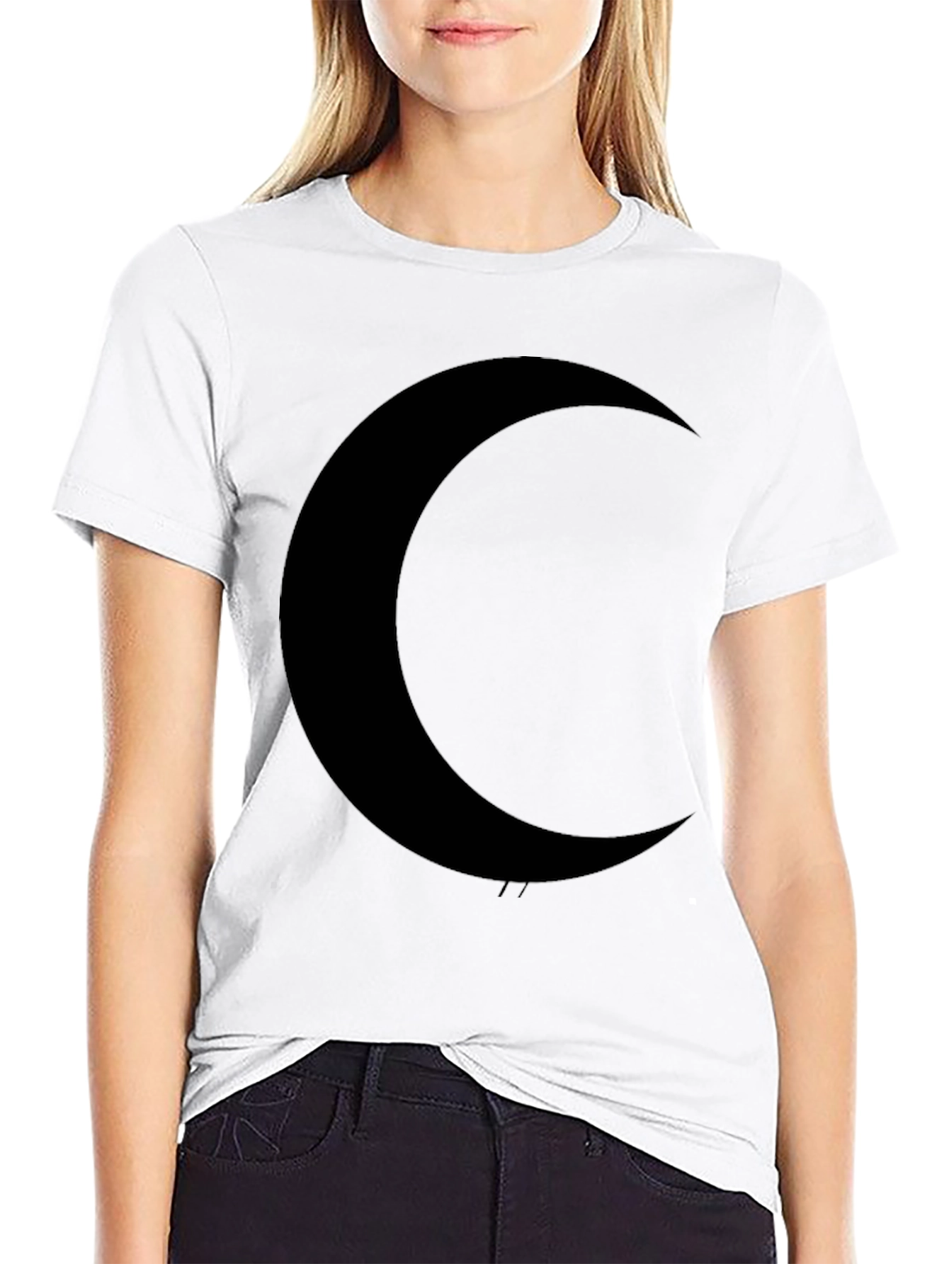 Crescent Moon Graphic Tee - Black Cotton Casual Shirt