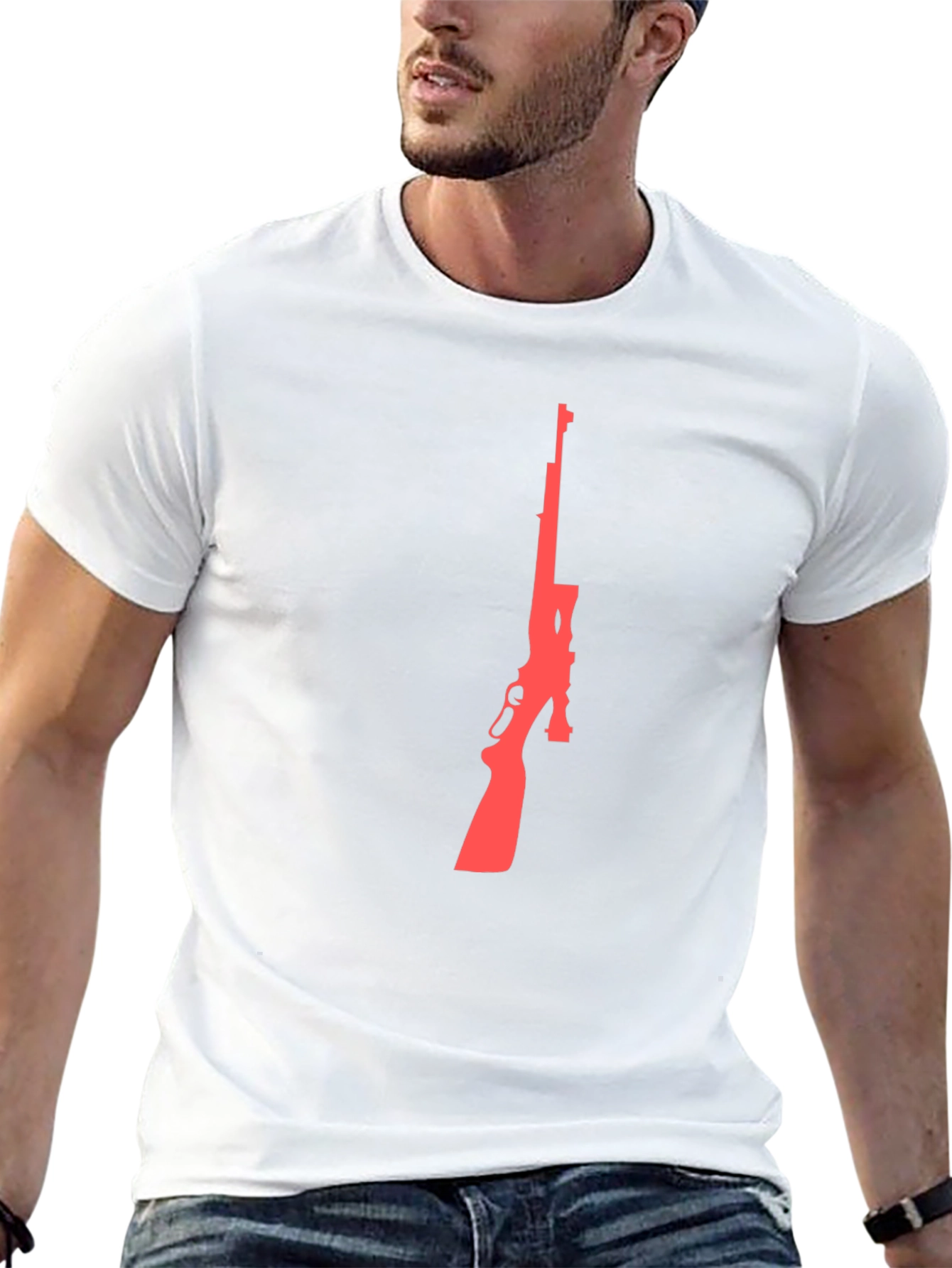 Black T-Shirt with Red Gun Silhouette Graphic