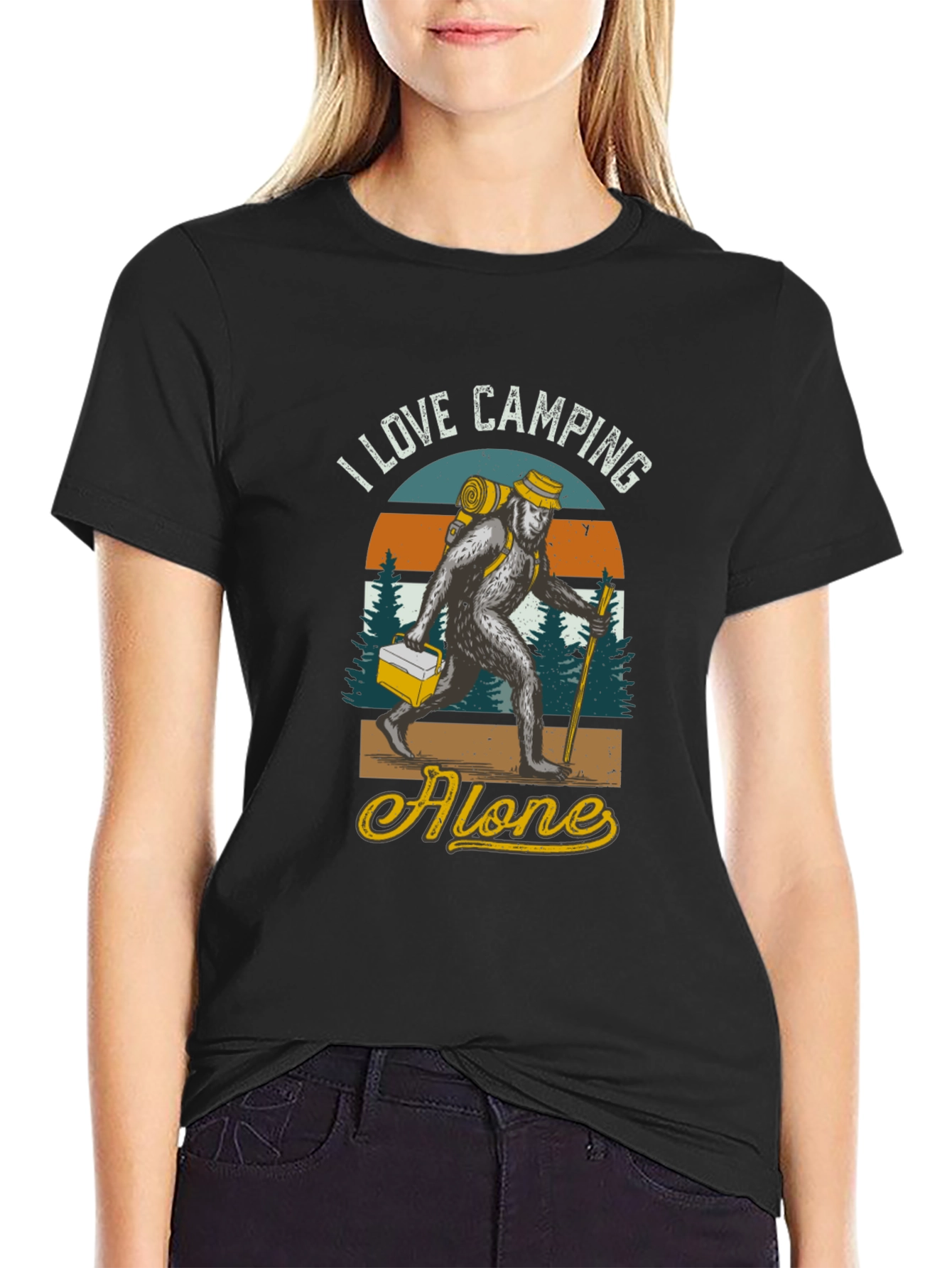 I Love Camping Alone Bigfoot T-Shirt