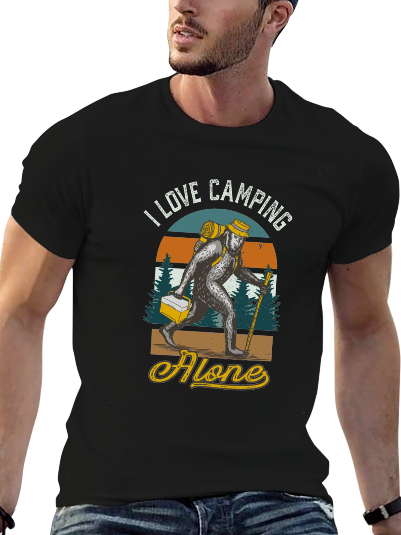 I Love Camping Alone Bigfoot T-Shirt