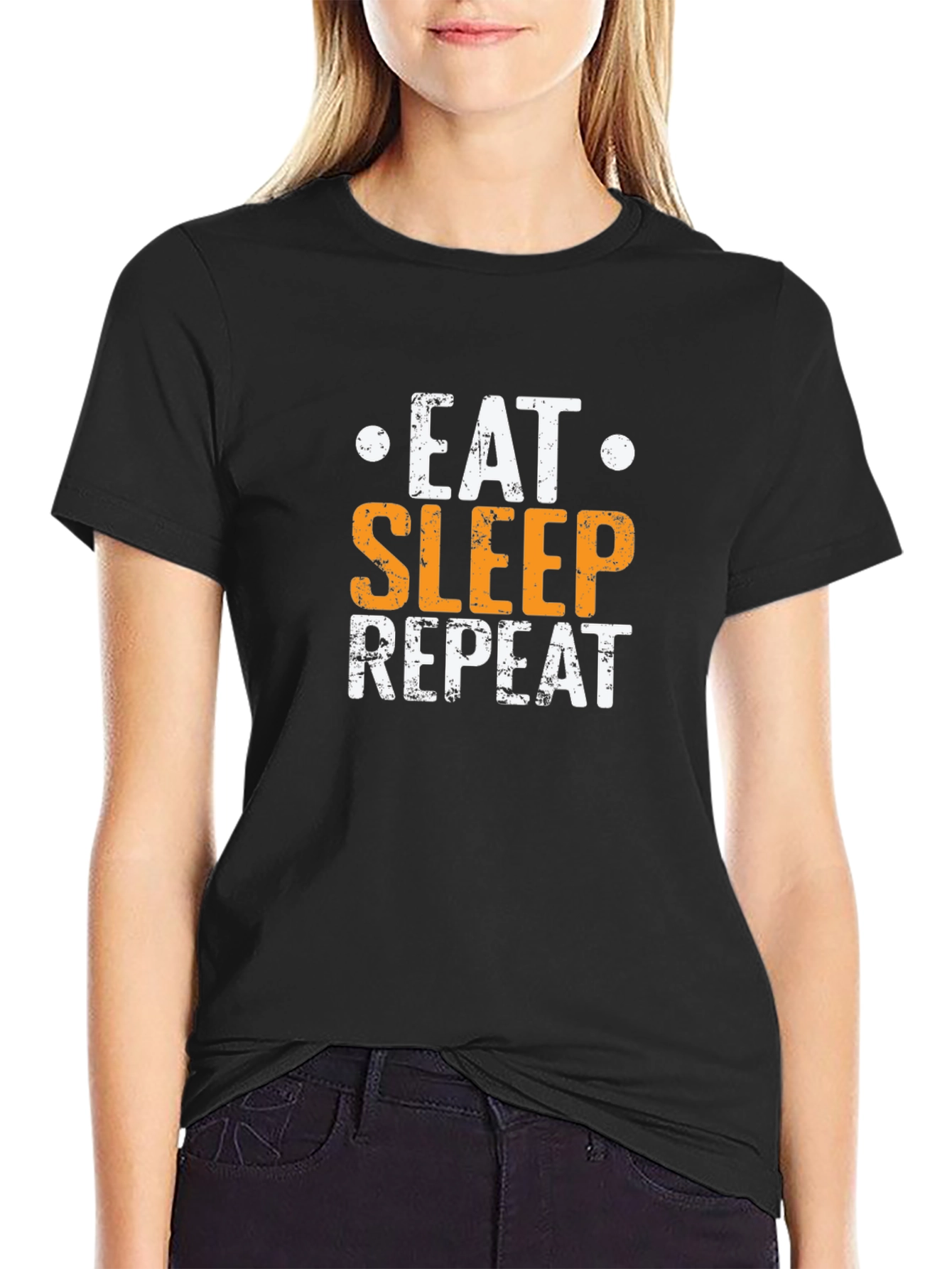 Eat Sleep Repeat Graphic Tee - Black Cotton T-Shirt
