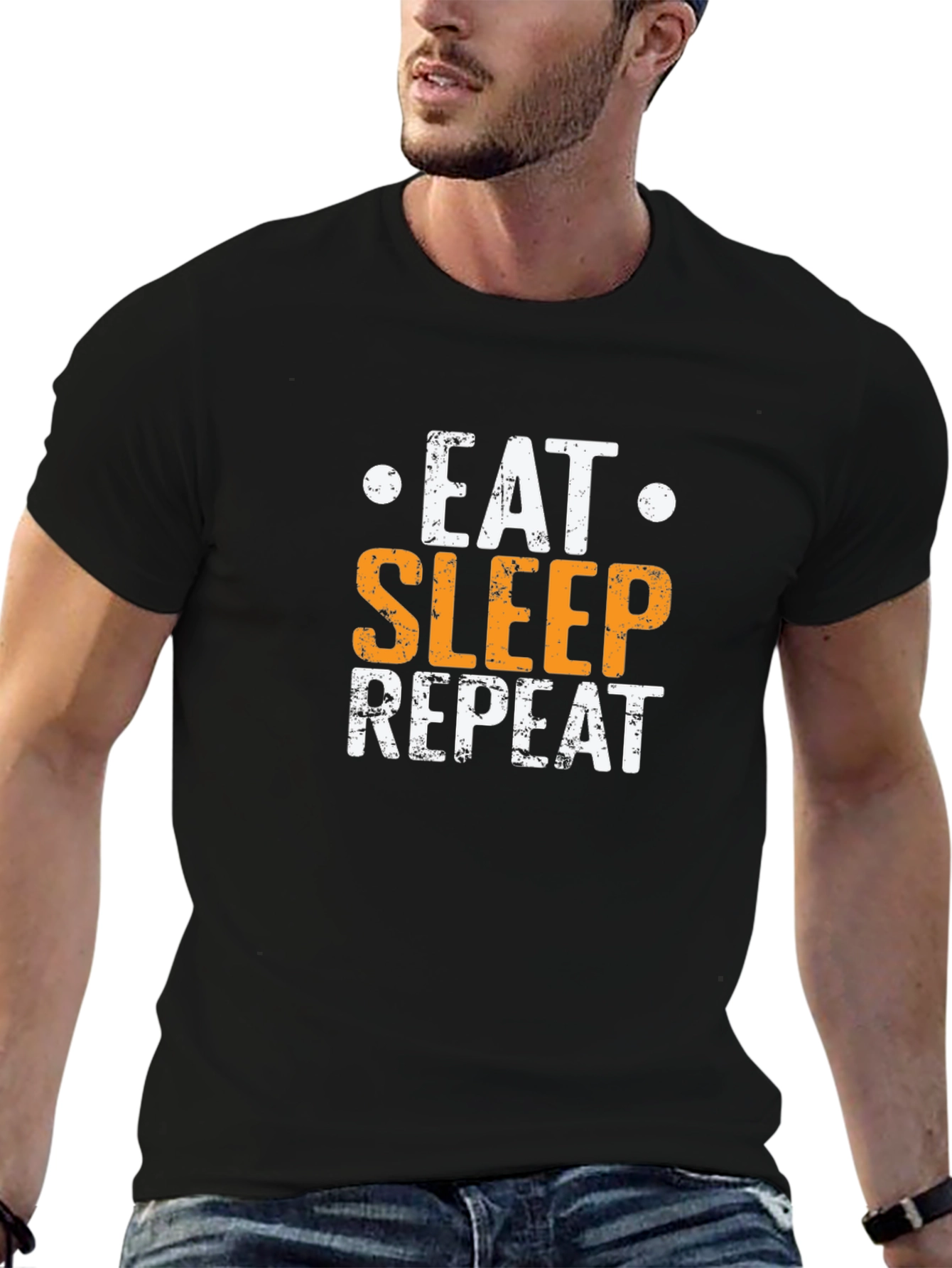Eat Sleep Repeat Graphic Tee - Black Cotton T-Shirt