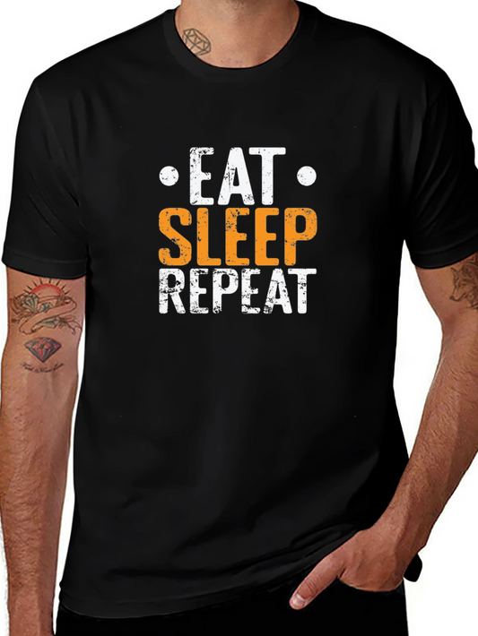 Eat Sleep Repeat Graphic Tee - Black Cotton T-Shirt