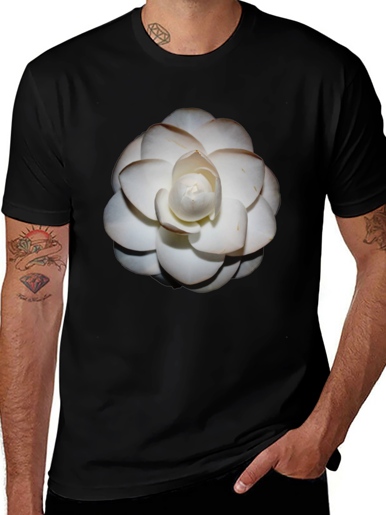 Elegant White Flower Graphic Tee - Stylish Comfort