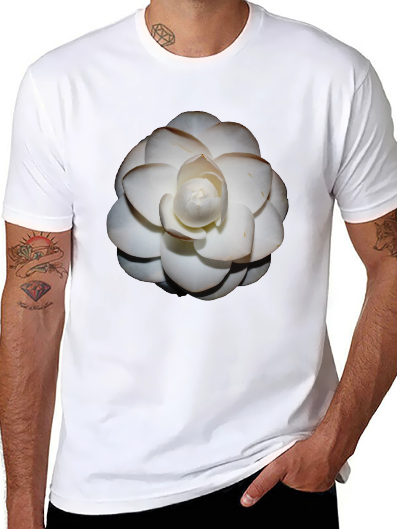 Elegant White Flower Graphic Tee - Stylish Comfort