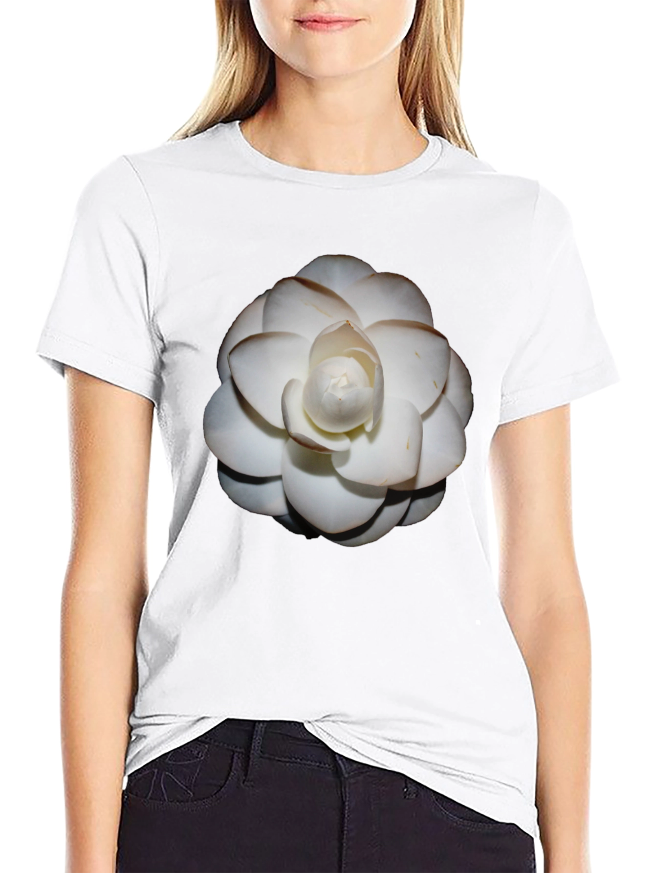 Elegant White Flower Graphic Tee - Stylish Comfort