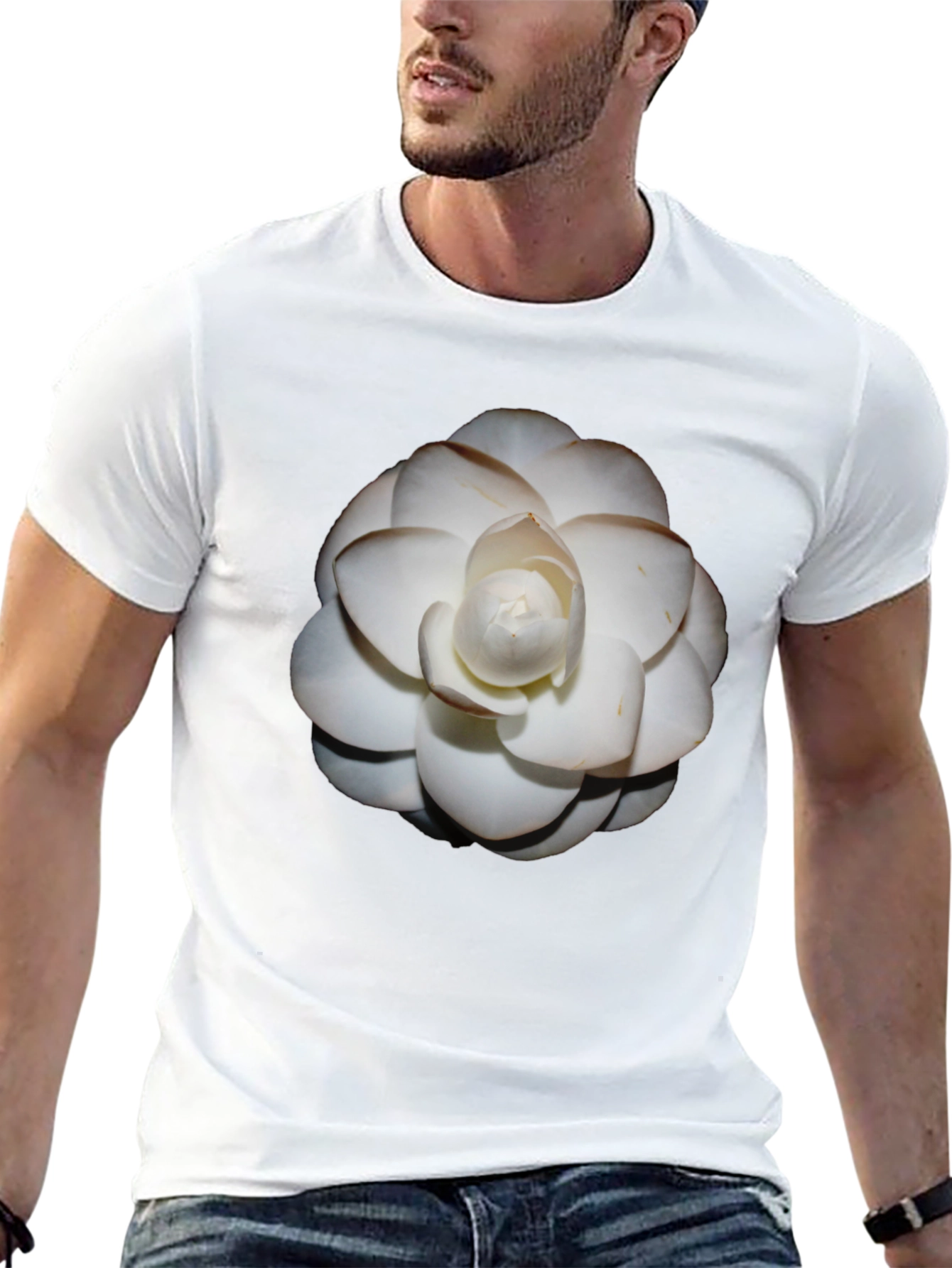 Elegant White Flower Graphic Tee - Stylish Comfort