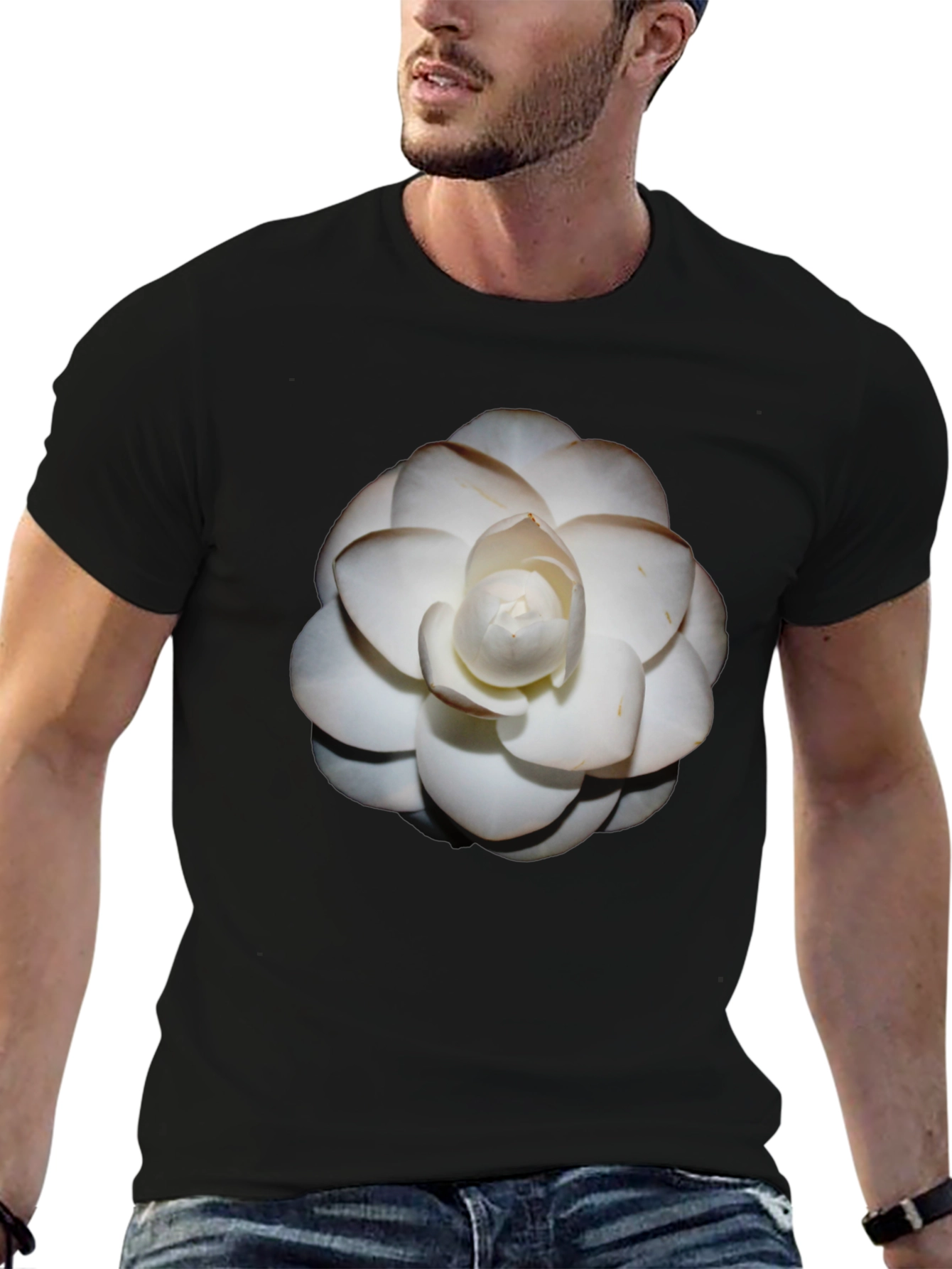 Elegant White Flower Graphic Tee - Stylish Comfort