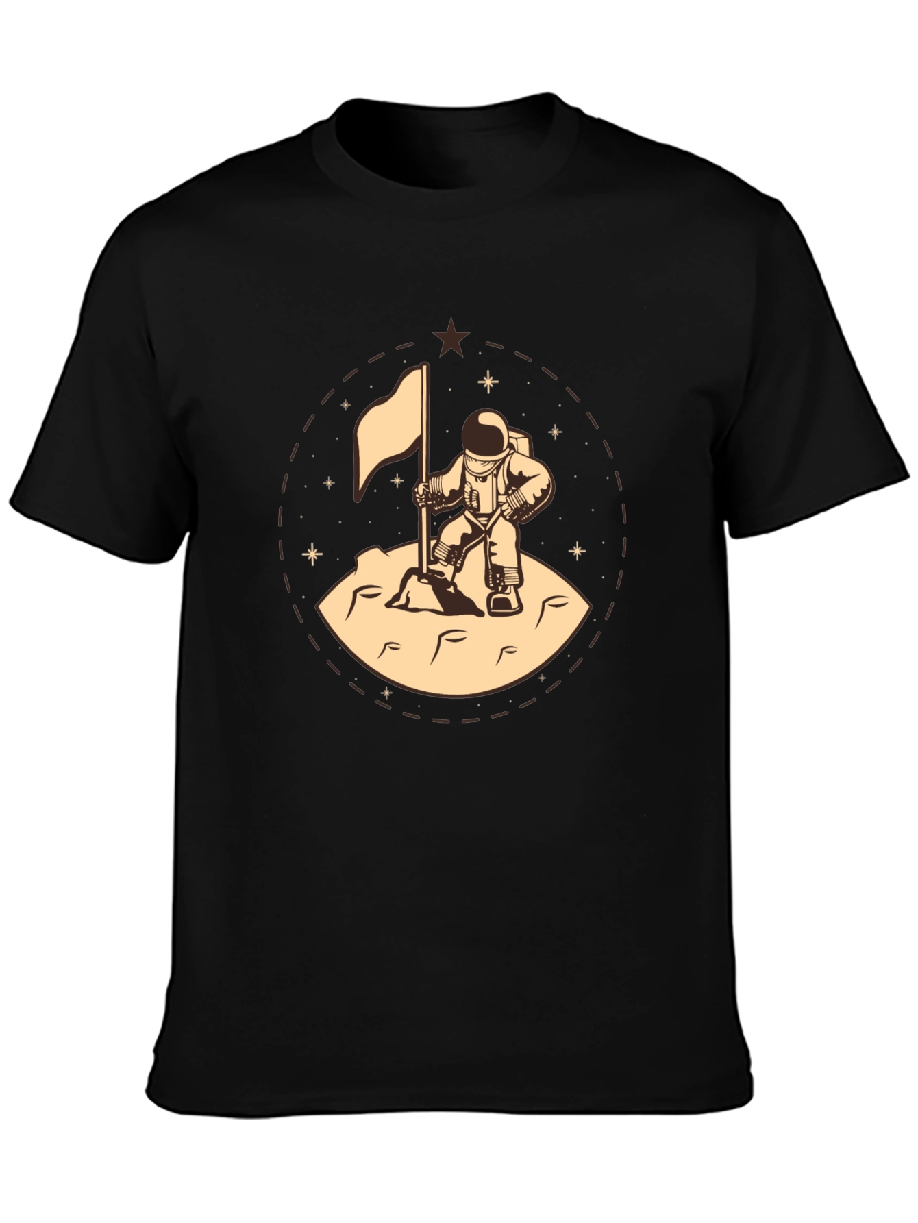 Astronaut Flag Graphic Tee - Black Cotton T-Shirt