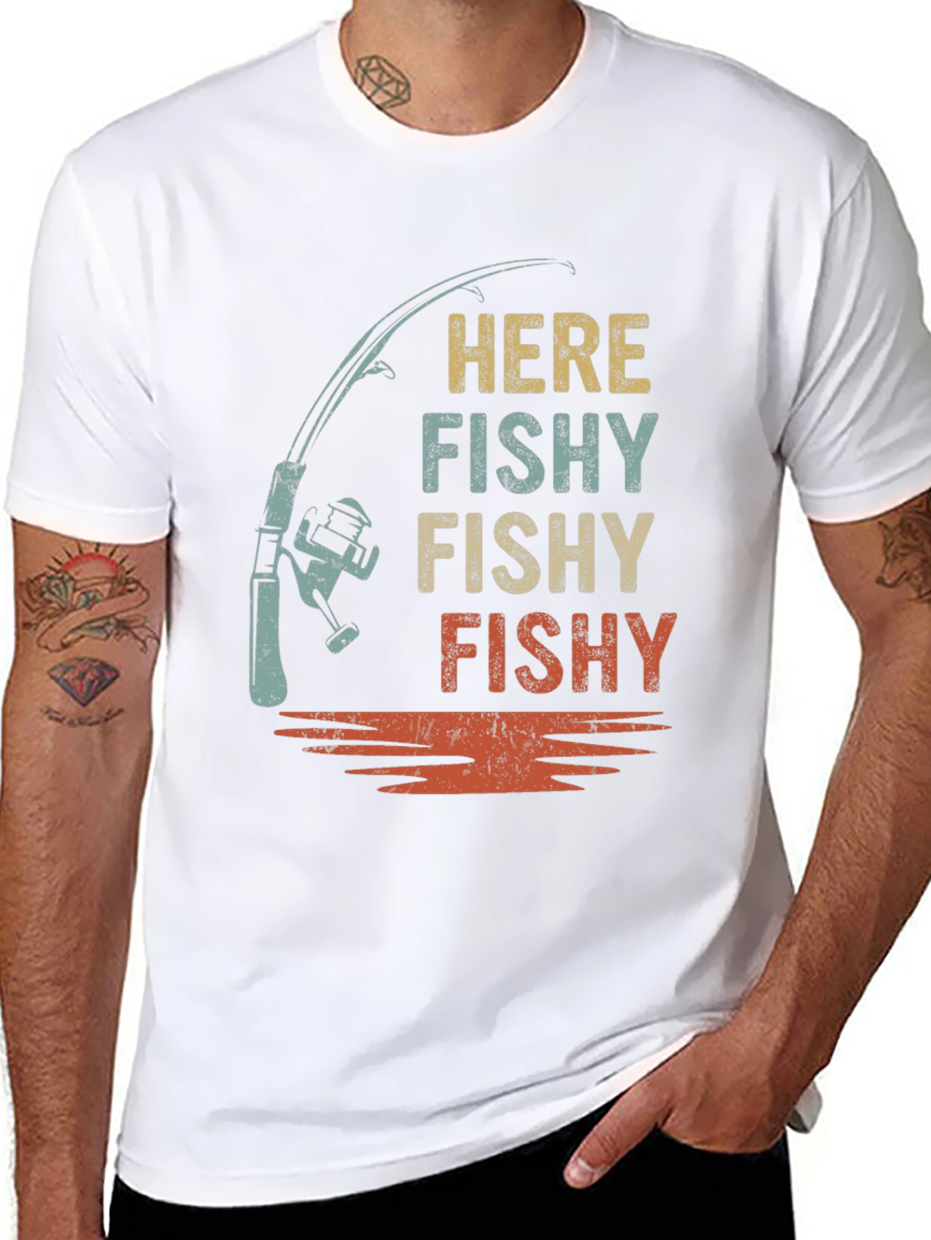 Here Fishy Fishy Retro Fishing T-Shirt