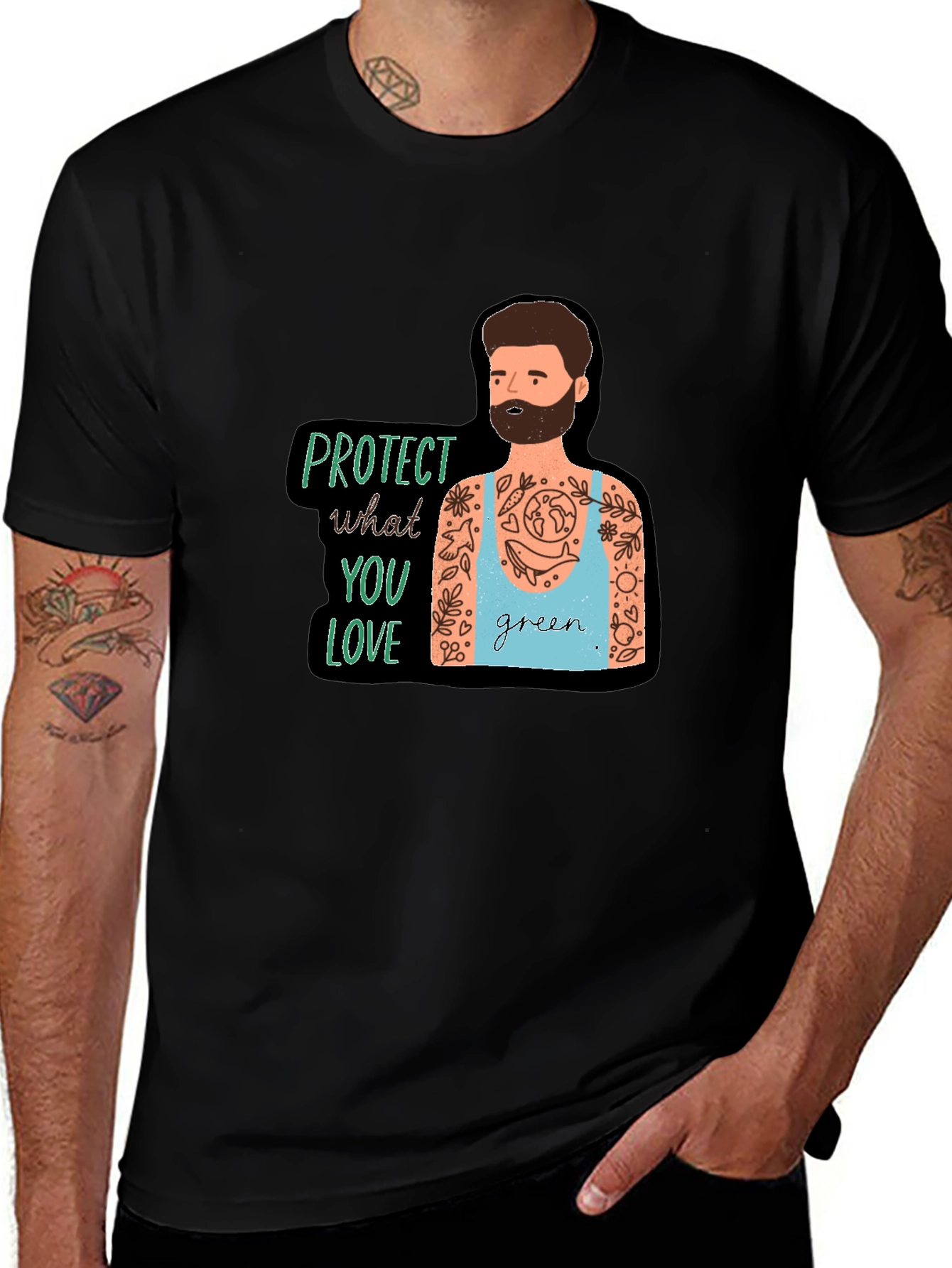 Eco-Friendly Protect Nature Graphic Black T-Shirt