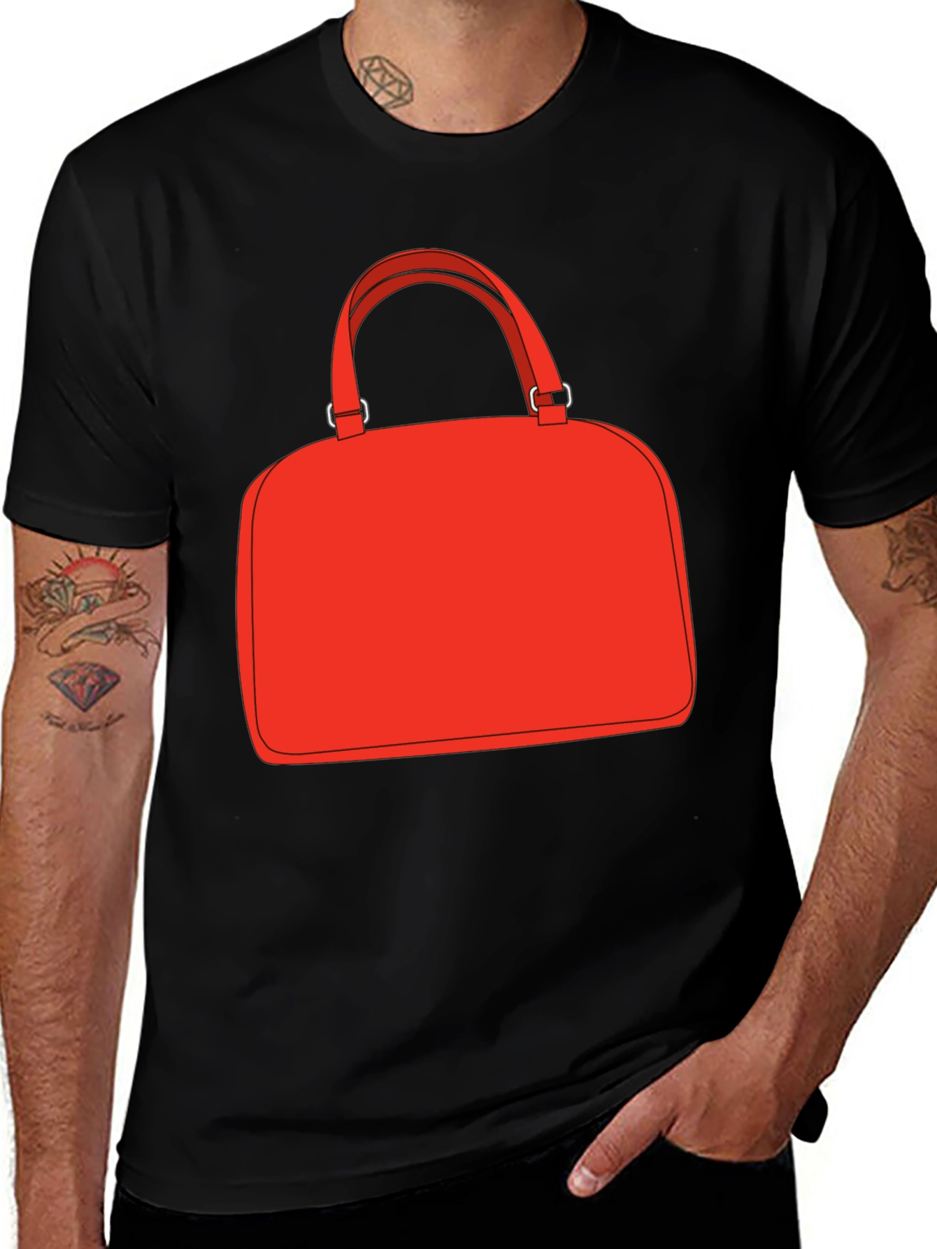 Red Bag Graphic Tee - Stylish Black T-Shirt