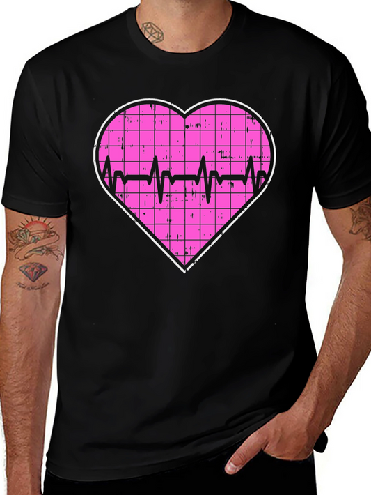 Heartbeat Grid Heart T-Shirt - Black