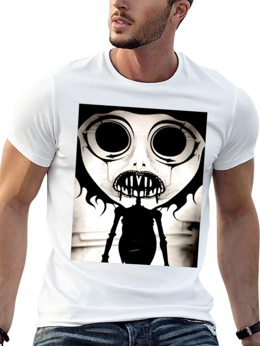 Creepy Cartoon Character Graphic Tee - Black