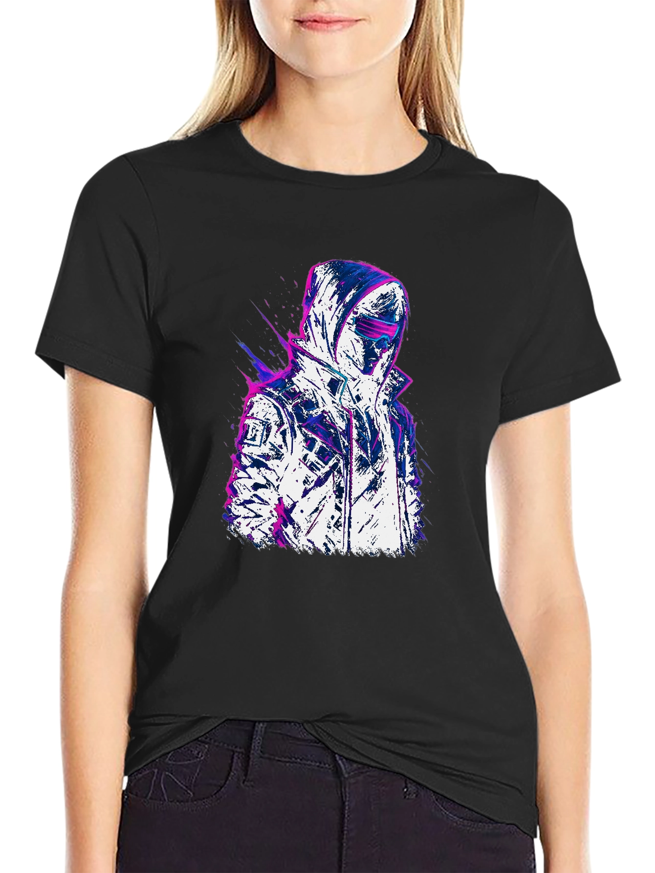 Cyberpunk Style Graphic Tee - Black