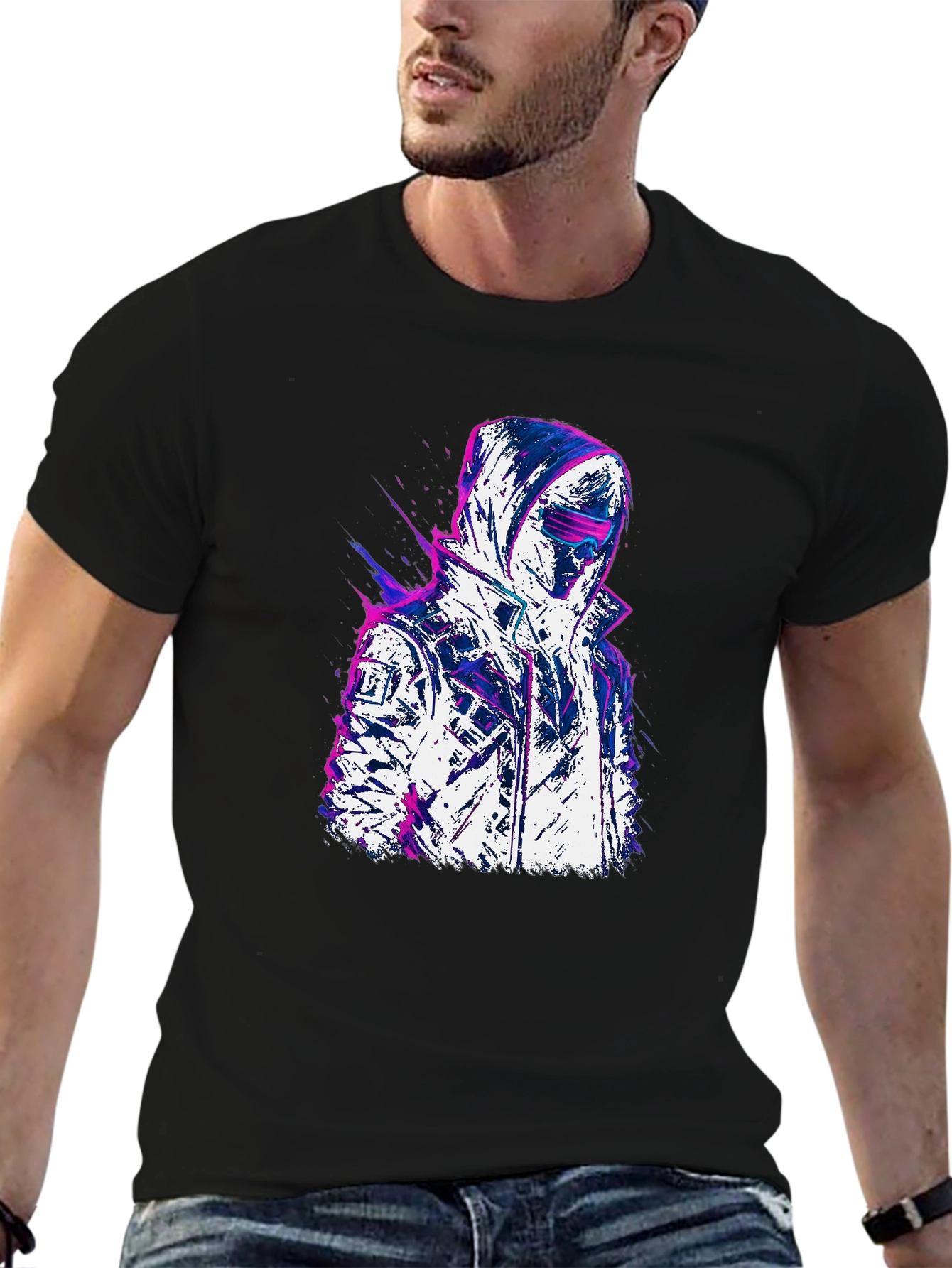 Cyberpunk Style Graphic Tee - Black