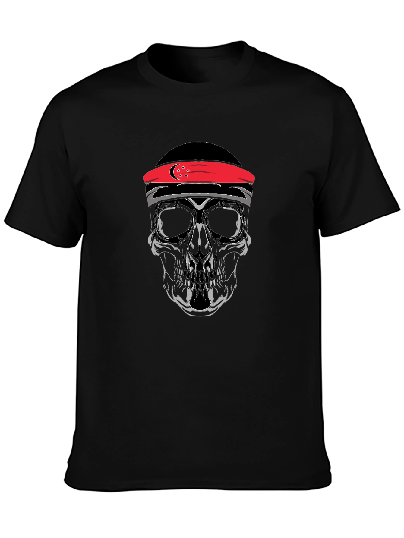 Skull Graphic Tee - Singapore Flag Headband