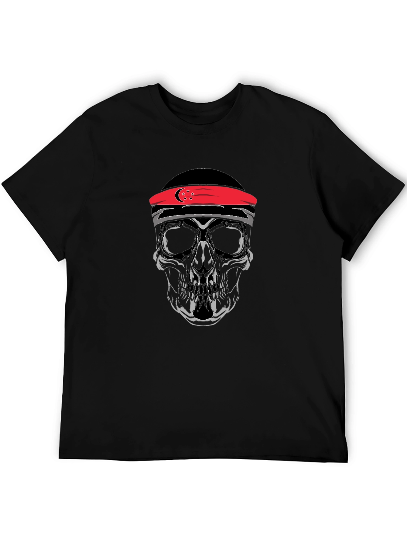 Skull Graphic Tee - Singapore Flag Headband